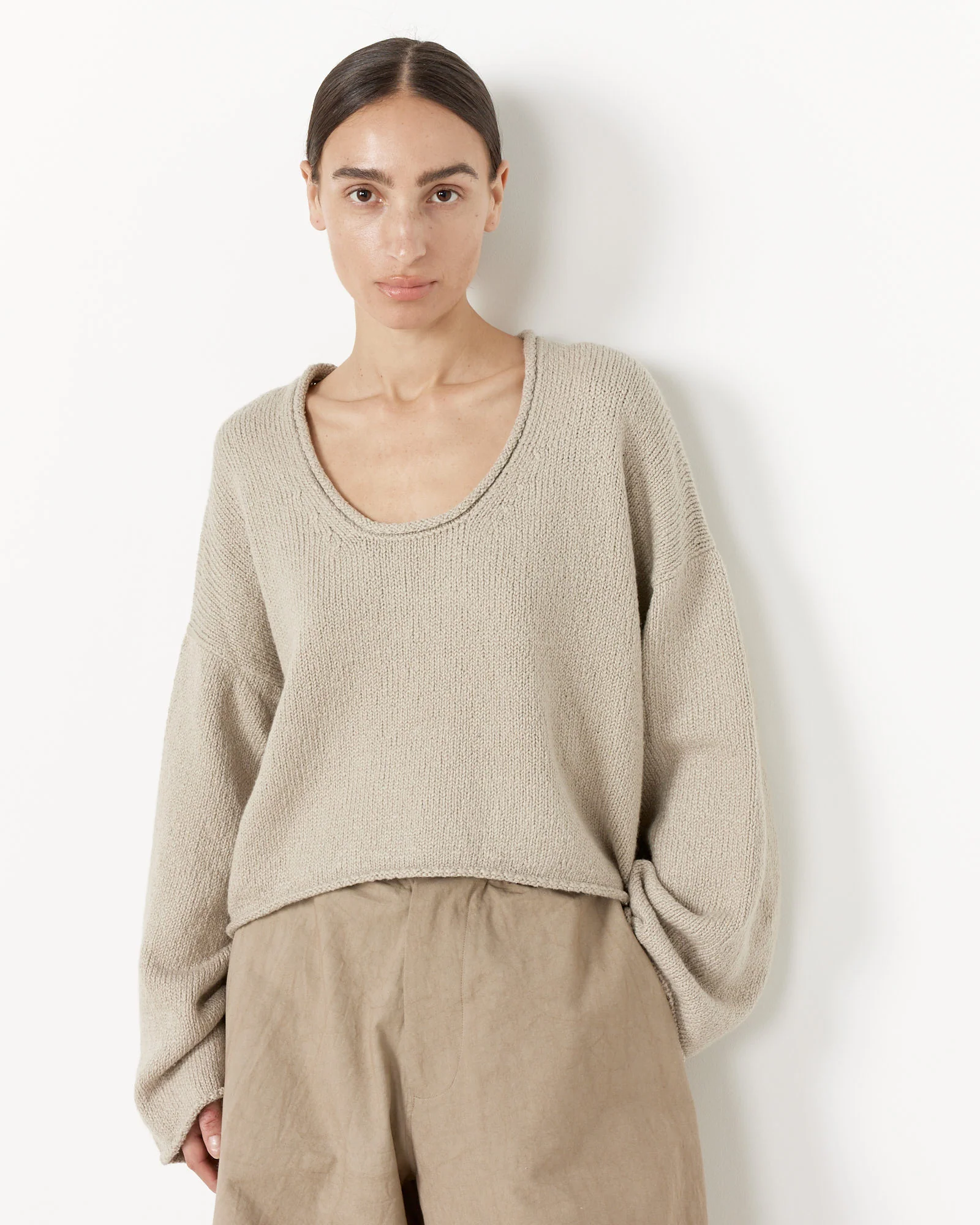 Roving U Neck Sweater in Cement - Image 3