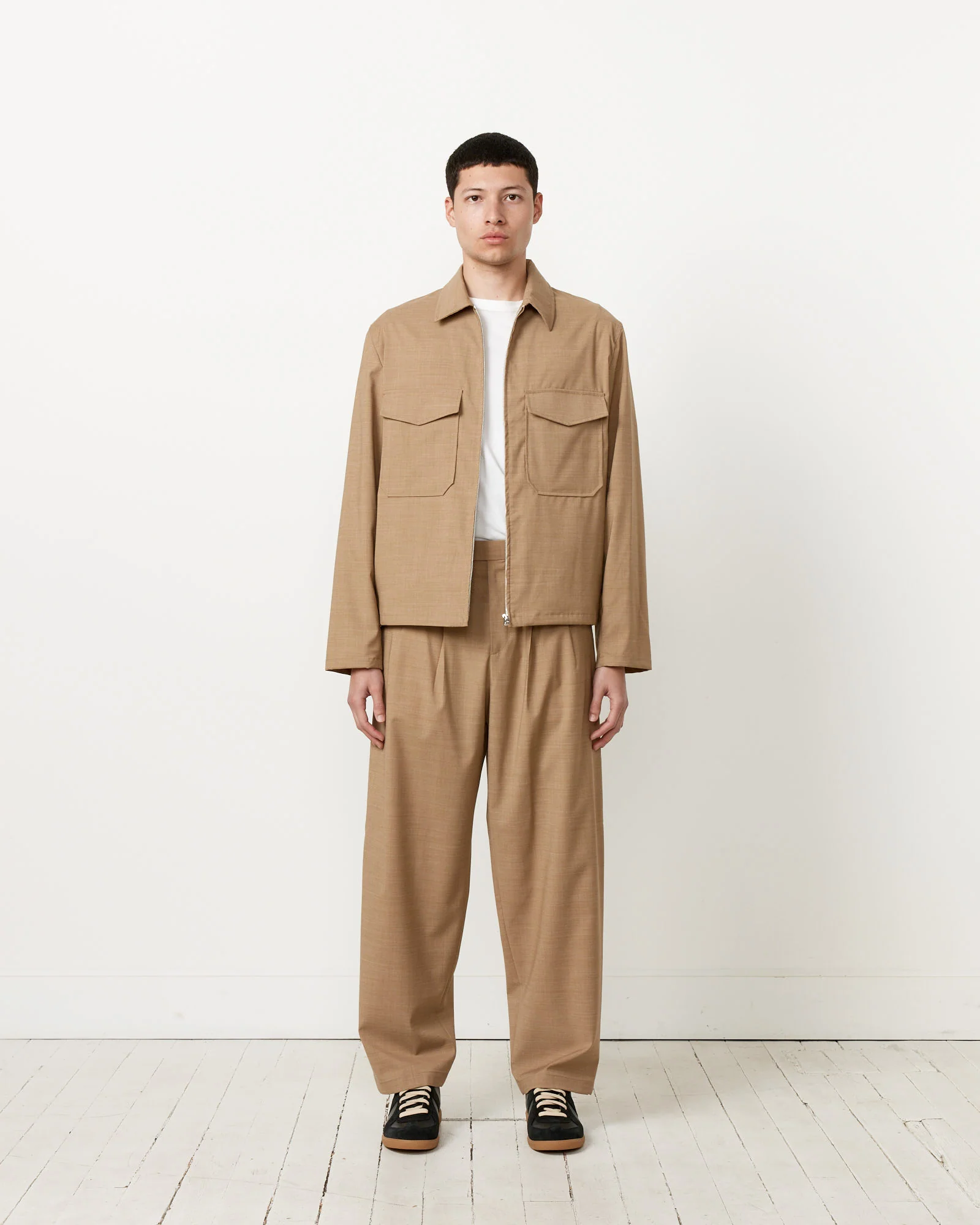Nylon Wool Trousers in Camel - Image 2