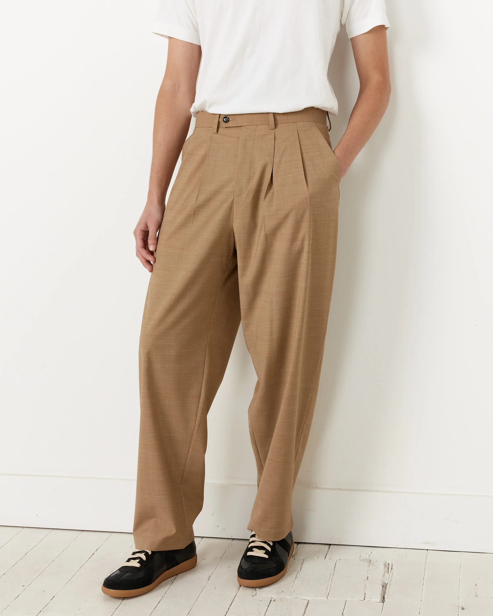 Nylon Wool Trousers in Camel - Image 3
