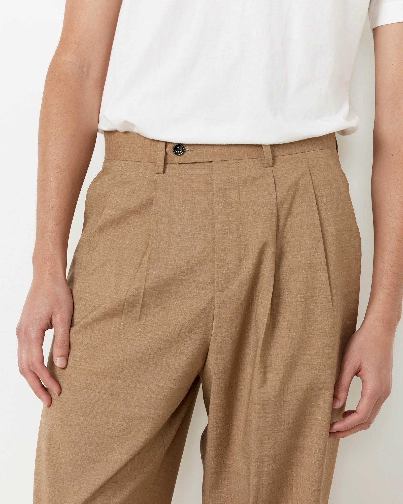 Nylon Wool Trousers in Camel - Image 4