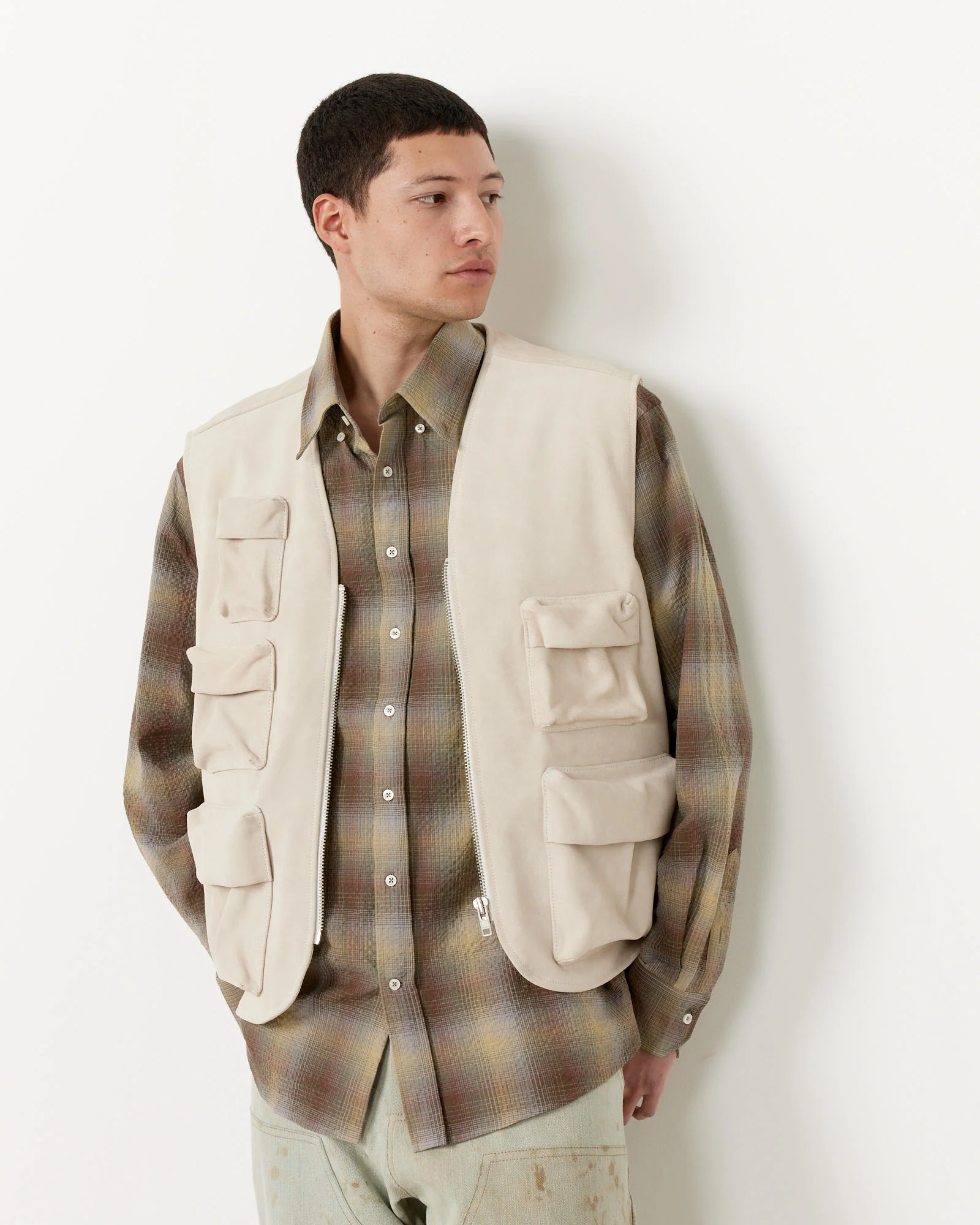 Suede Multipocket Vest in Grey - Image 3