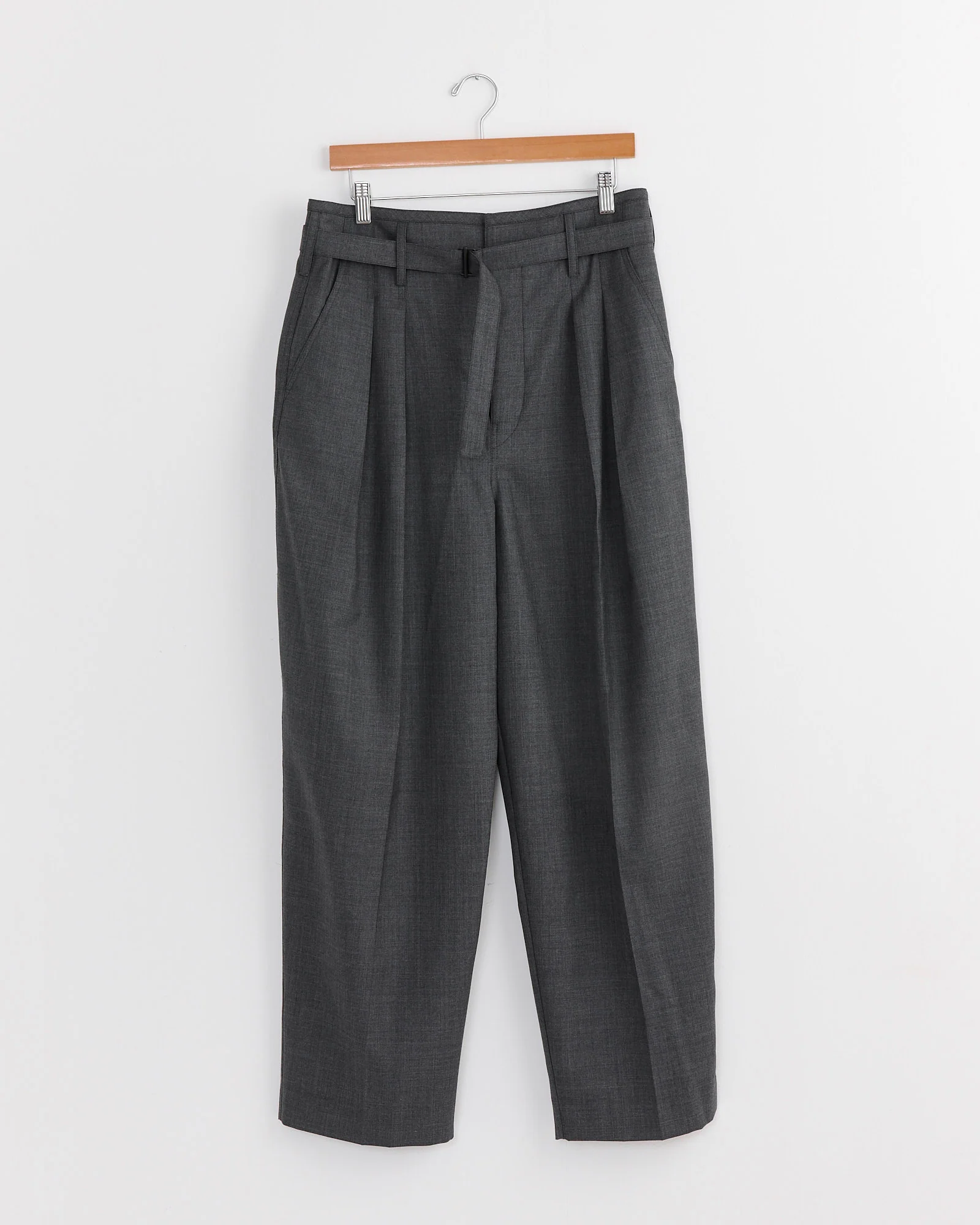 Belted Pleated Pant in Grey Melange