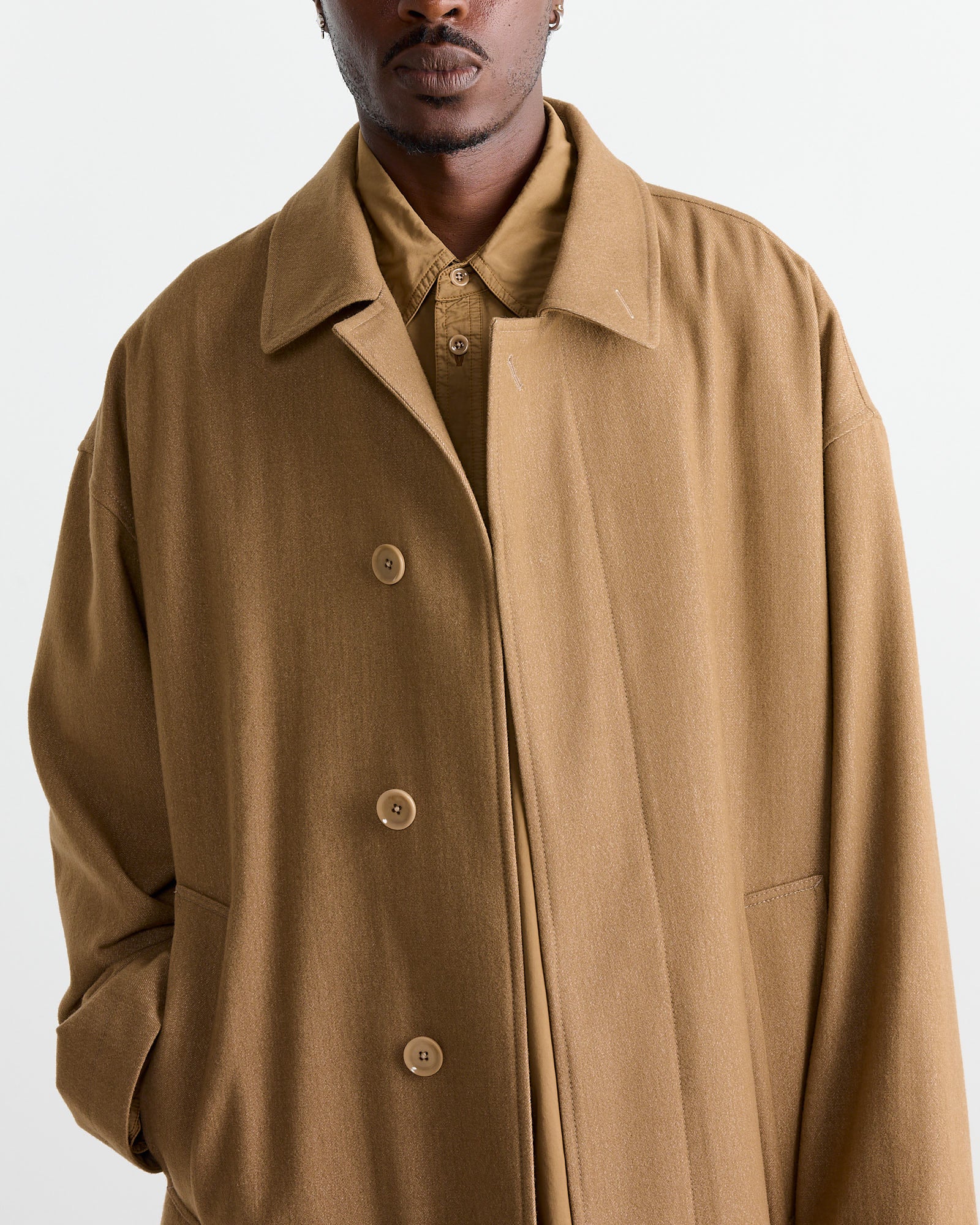 Boxy Overcoat in Taupe/Beige Melange - Image 3