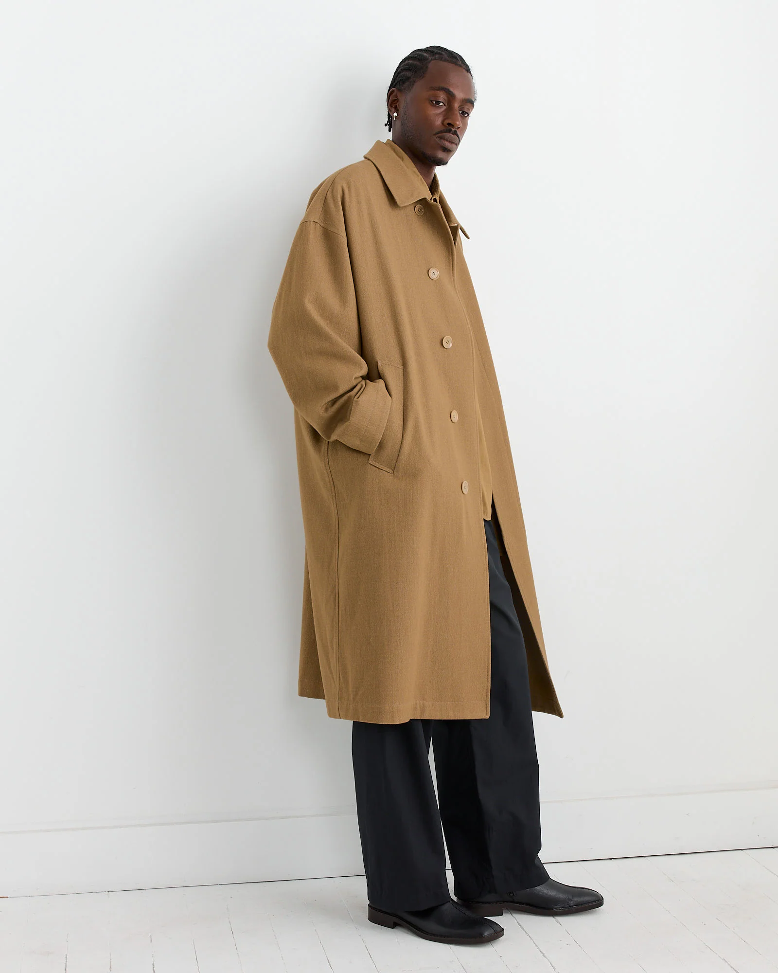 Boxy Overcoat in Taupe/Beige Melange - Image 4