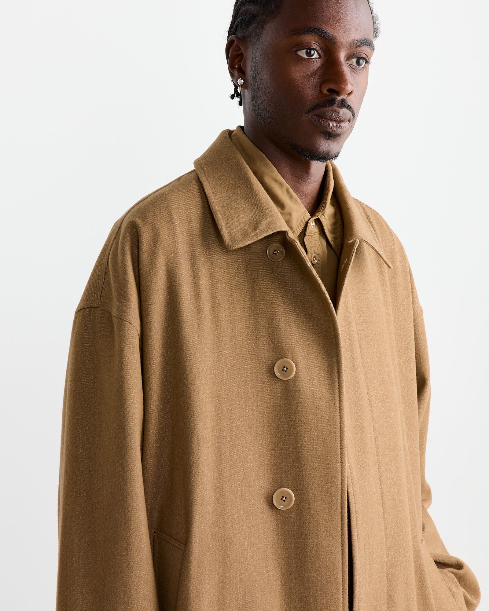 Boxy Overcoat in Taupe/Beige Melange - Image 5