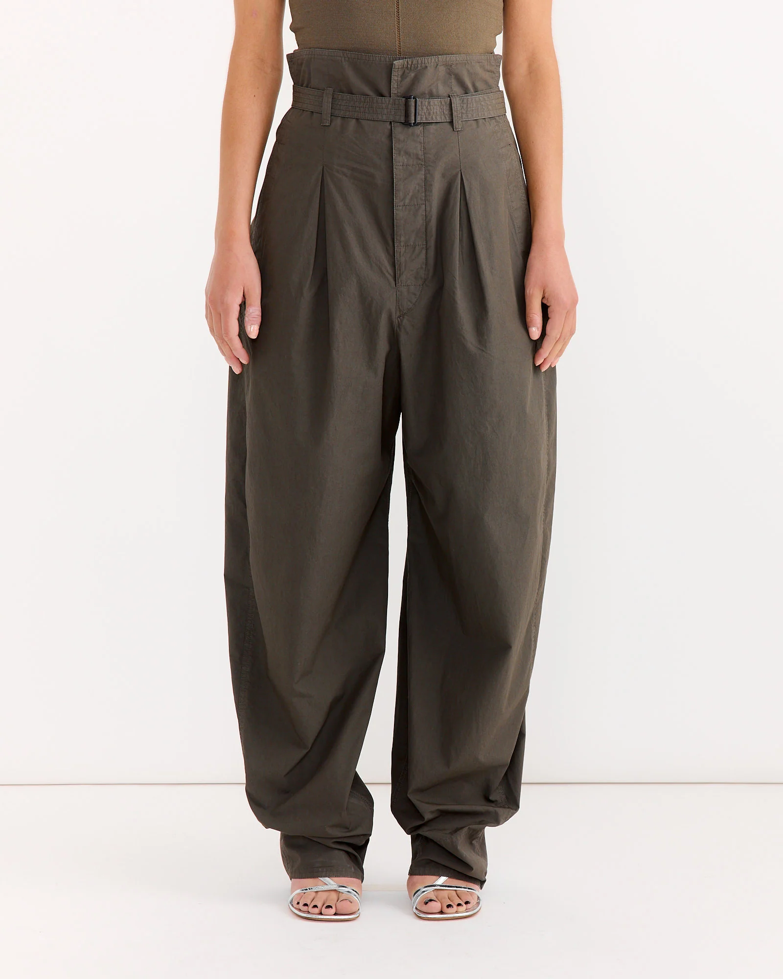 Folded Waistband Pant in Dark Brown