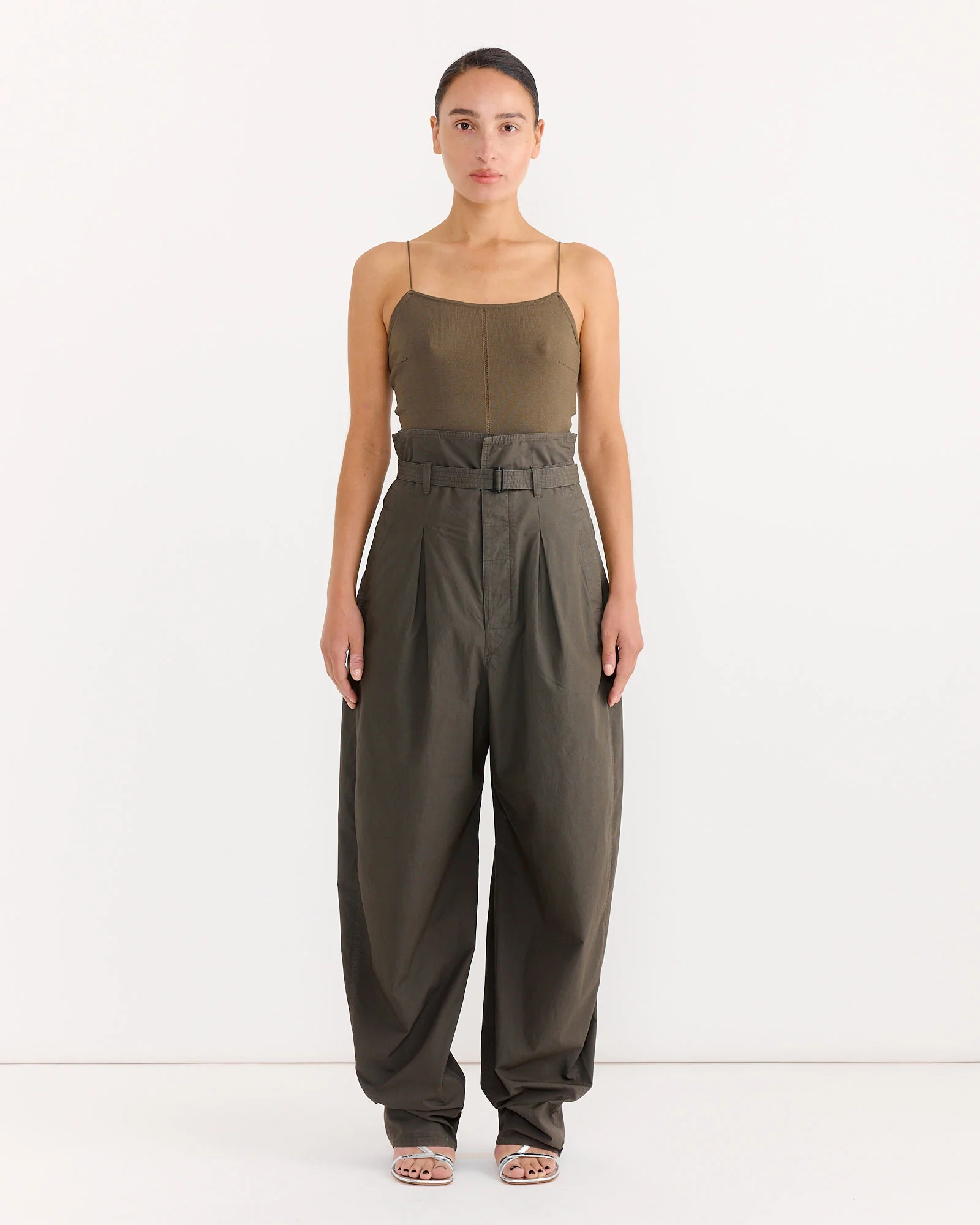 Folded Waistband Pant in Dark Brown - Image 2