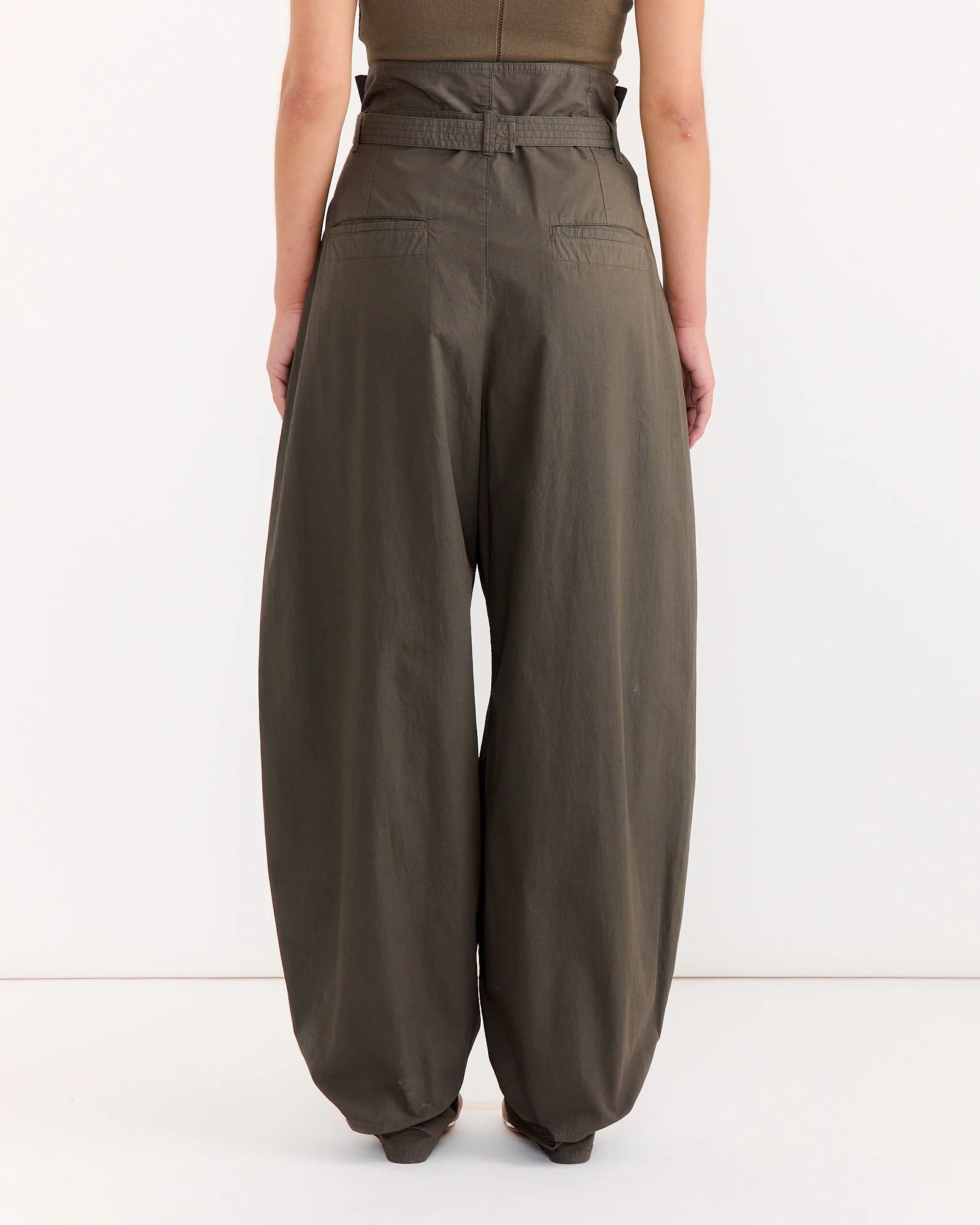 Folded Waistband Pant in Dark Brown - Image 3