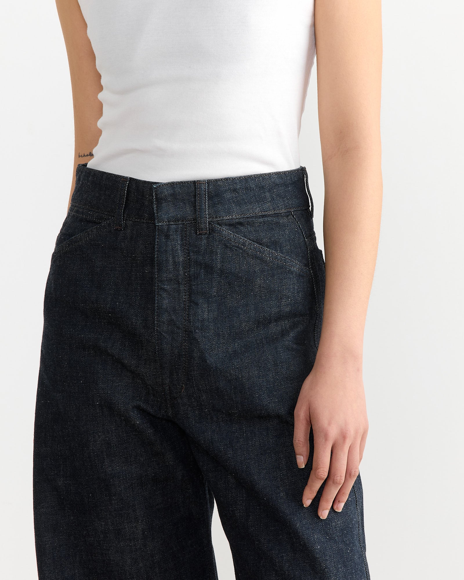 High Waisted Curved Pant in Denim Indigo - Image 3