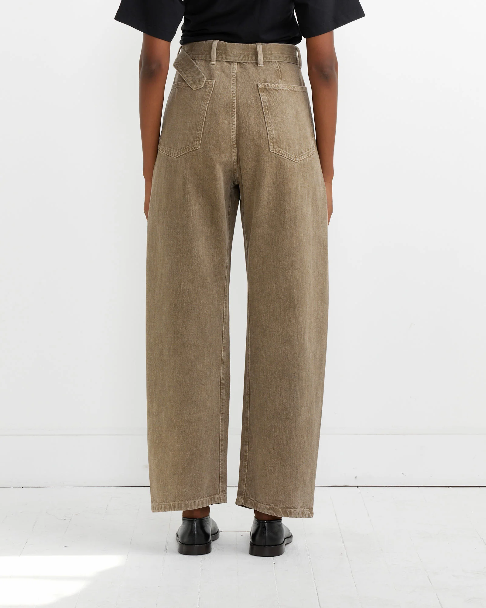 Twisted Belted Denim Pant in Snow Olive - Image 3