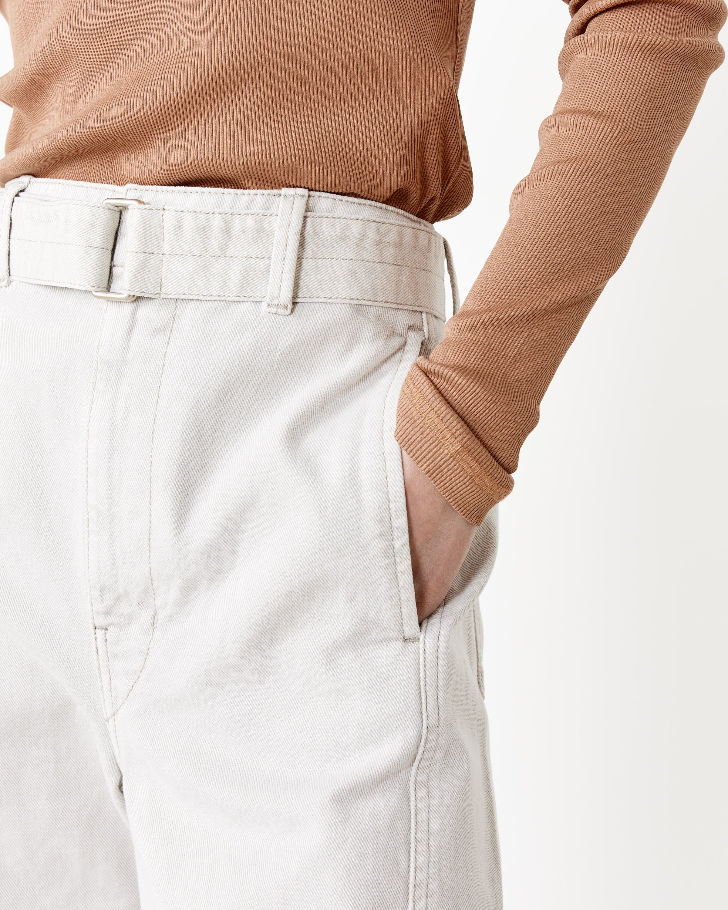 Twisted Belted Denim Pants in Snow Grey - Image 2