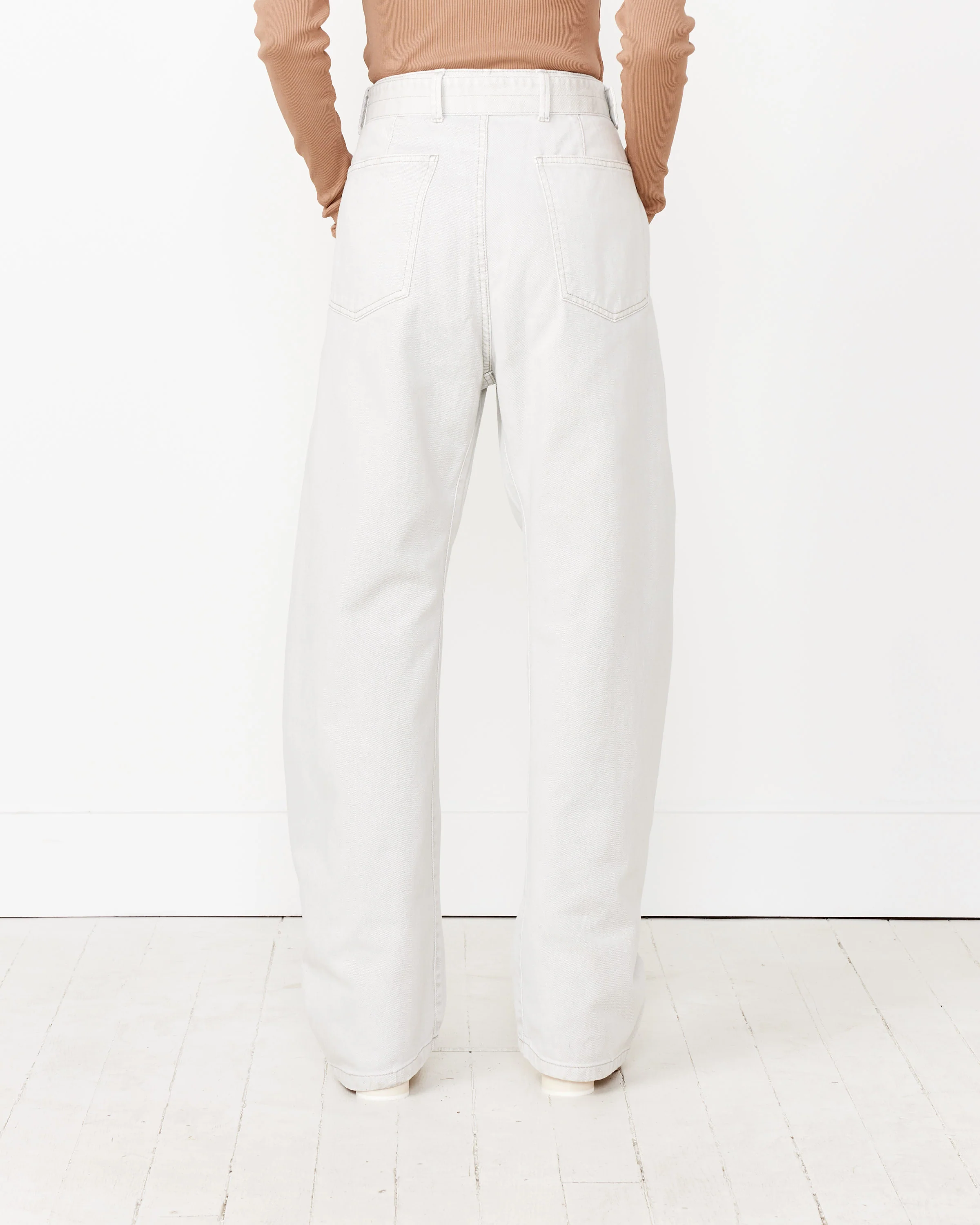 Twisted Belted Denim Pants in Snow Grey - Image 3