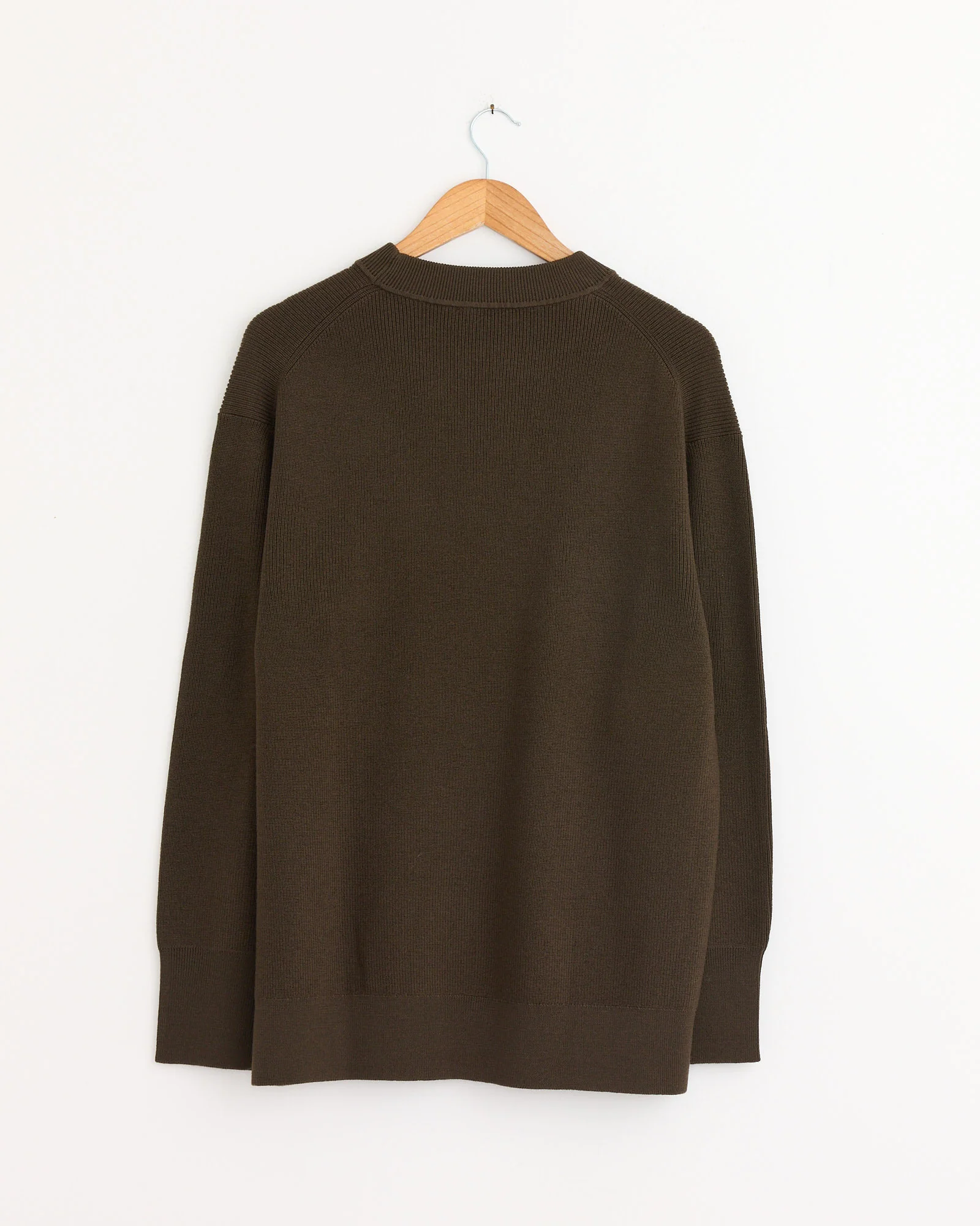 Fine Rib Merino Wool Crewneck in Khaki - Image 3