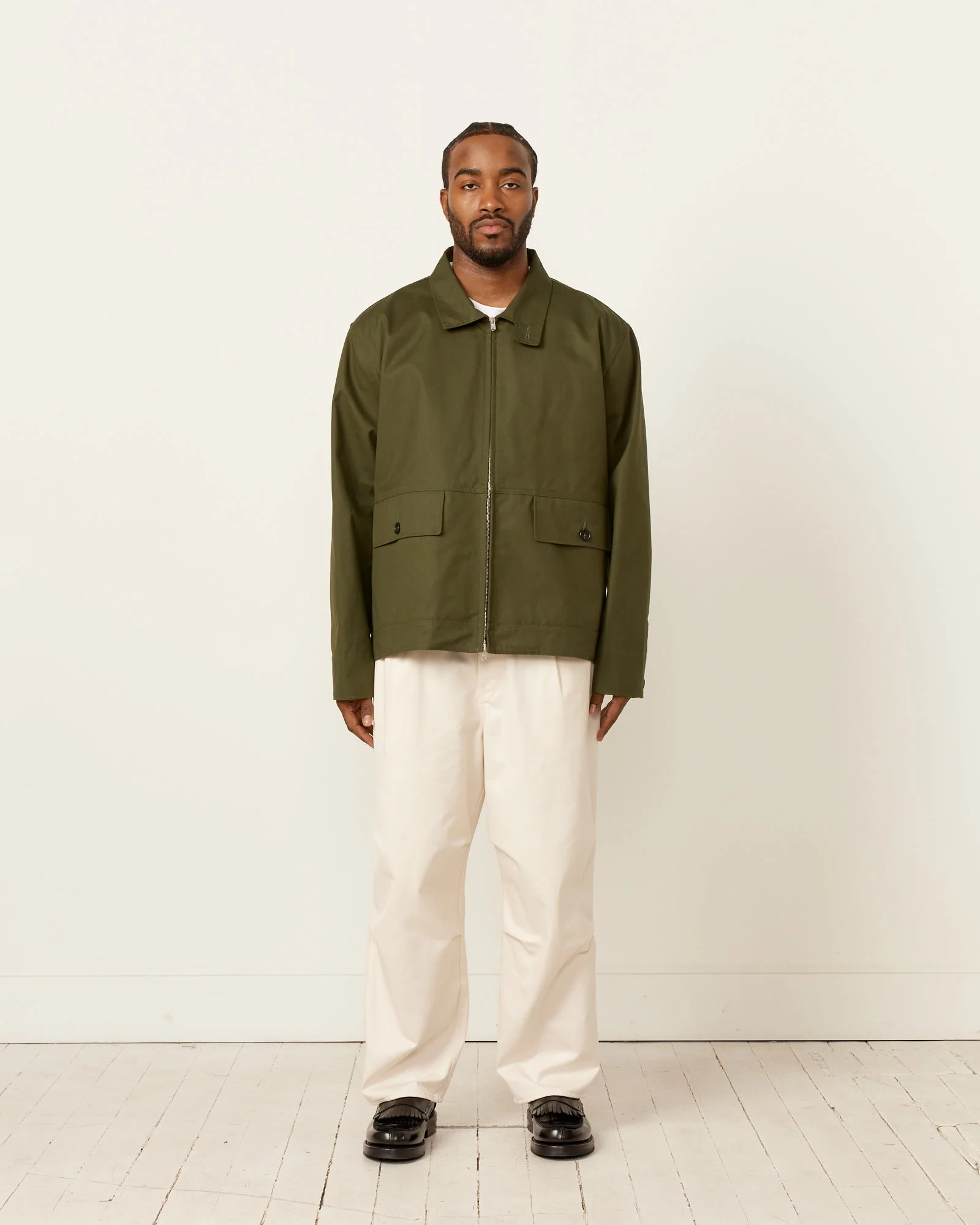 Stand Collar Jacket in Olive - Image 2