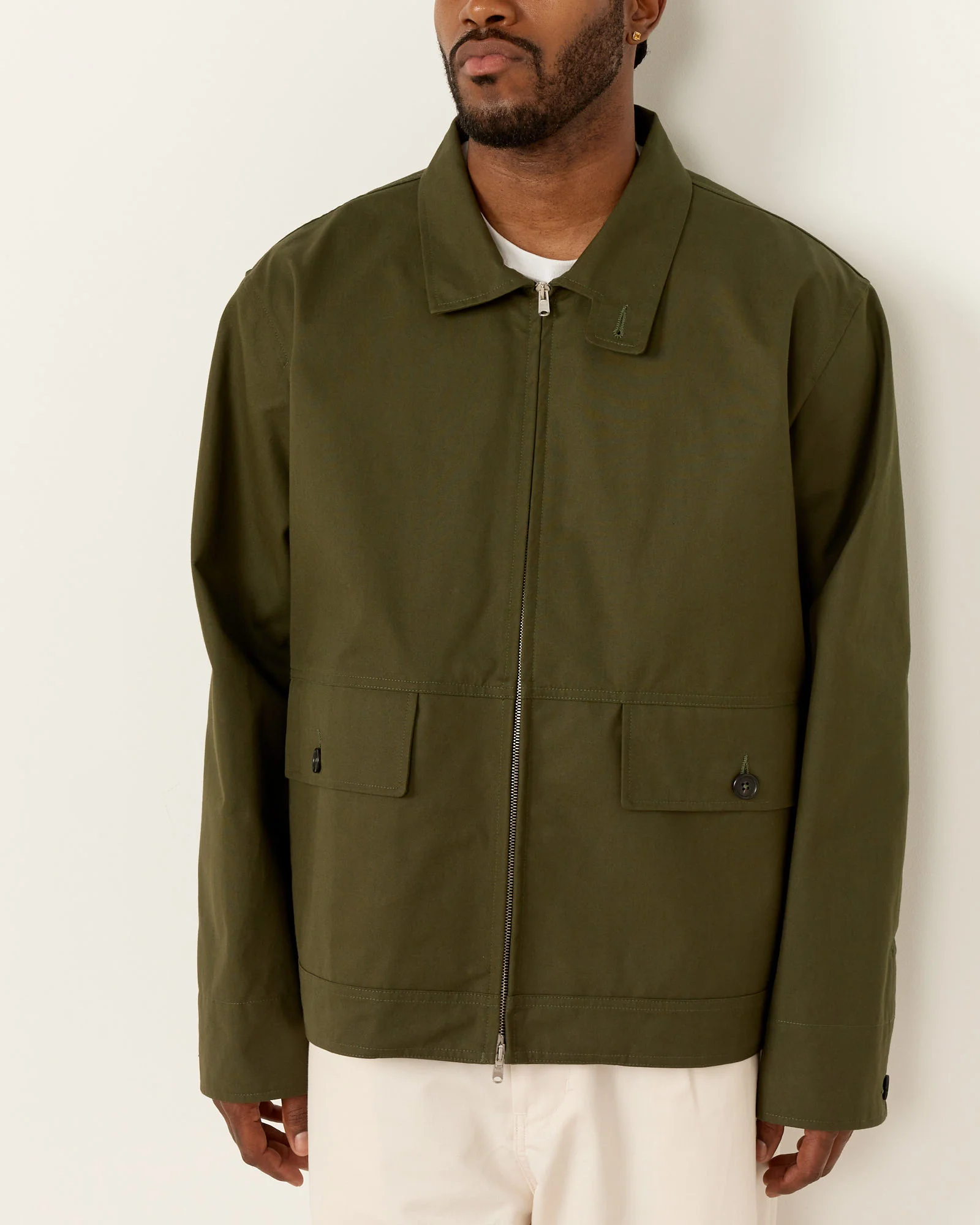 Stand Collar Jacket in Olive - Image 3