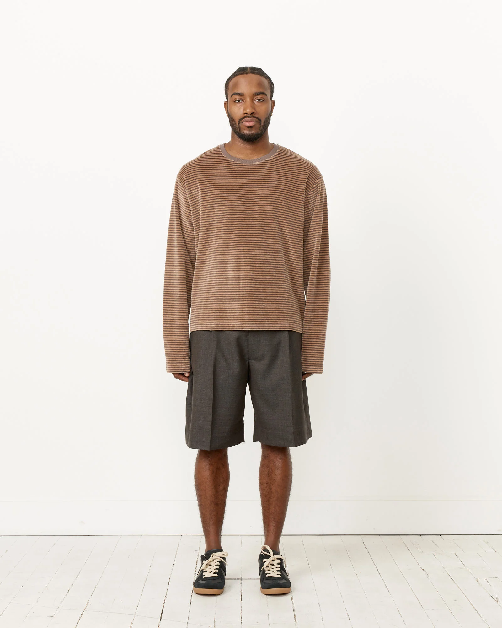 Striped Velvet Sweater in Caramel - Image 2