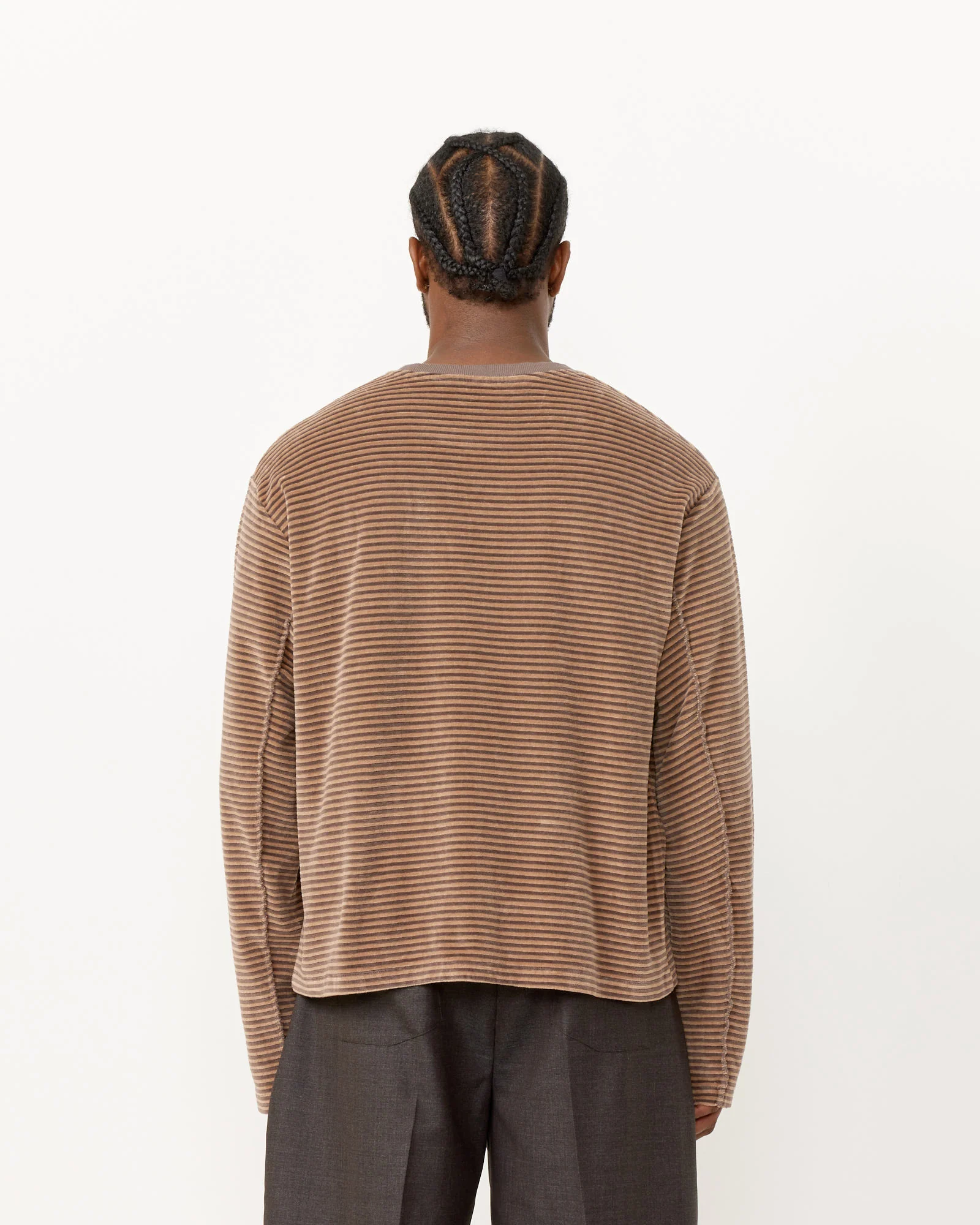 Striped Velvet Sweater in Caramel - Image 6