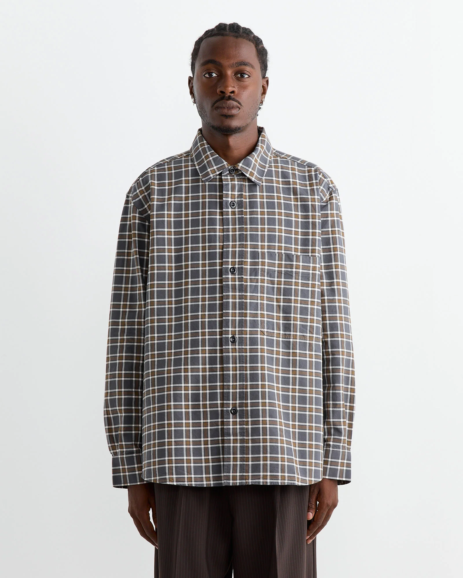 Basic Shirt in Check Slate/Moss