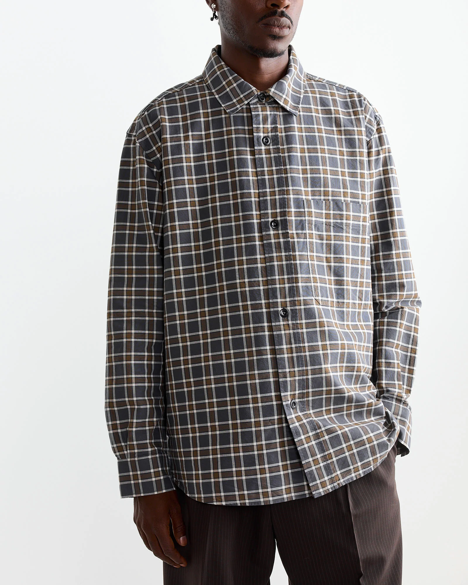 Basic Shirt in Check Slate/Moss - Image 3