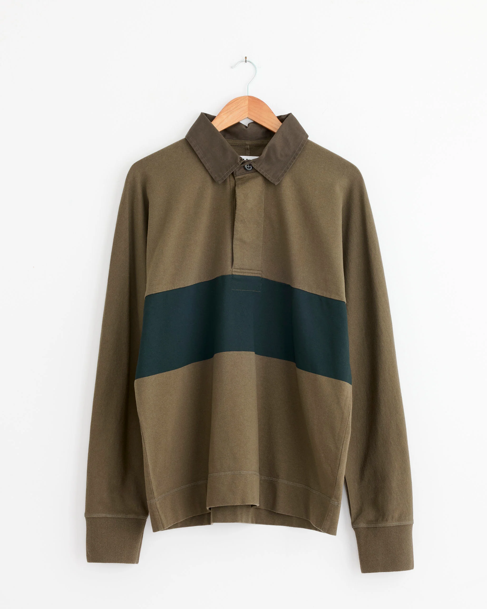 Rugby Shirt in Khaki Green/Black Green