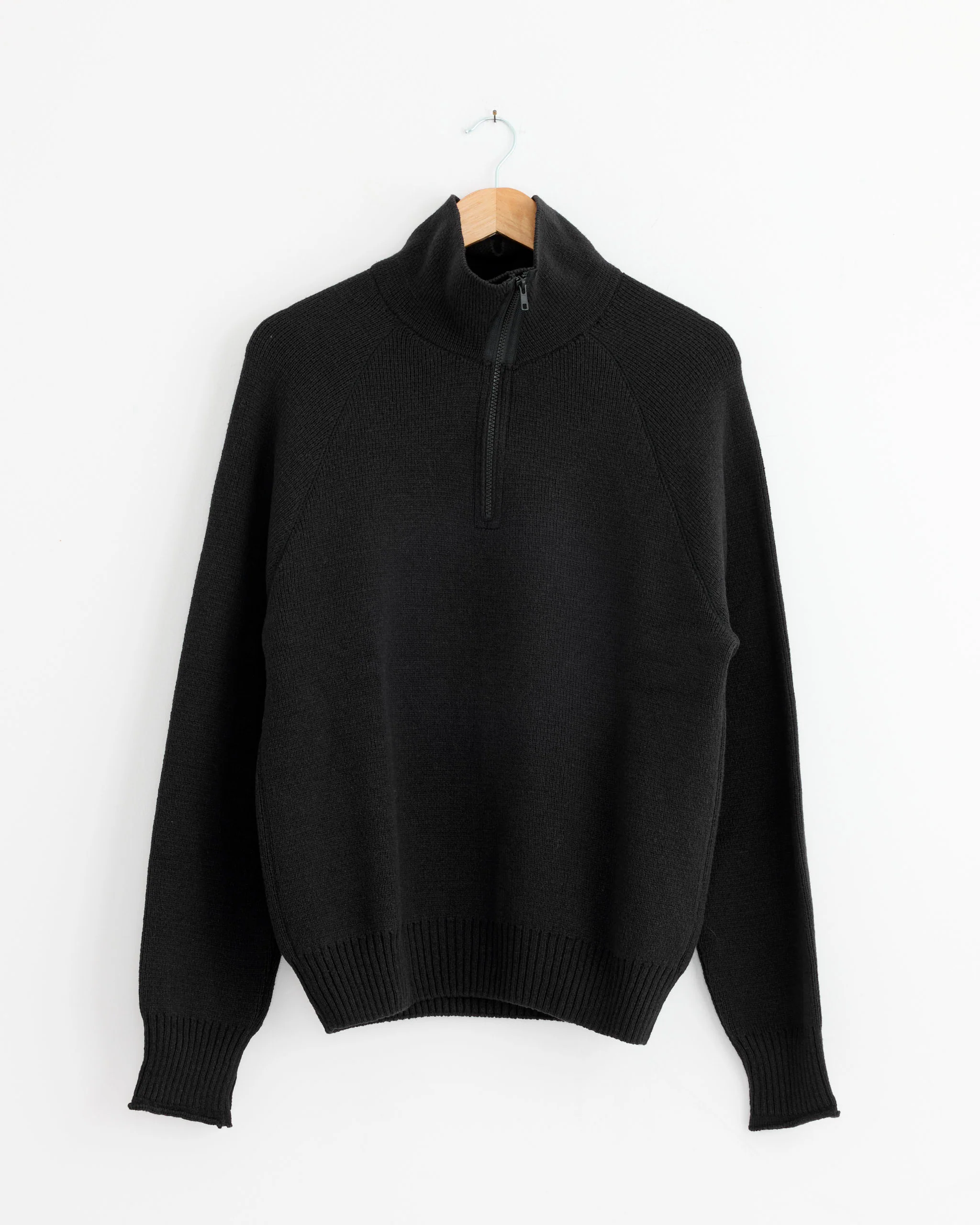 Zip Up Polo in Black