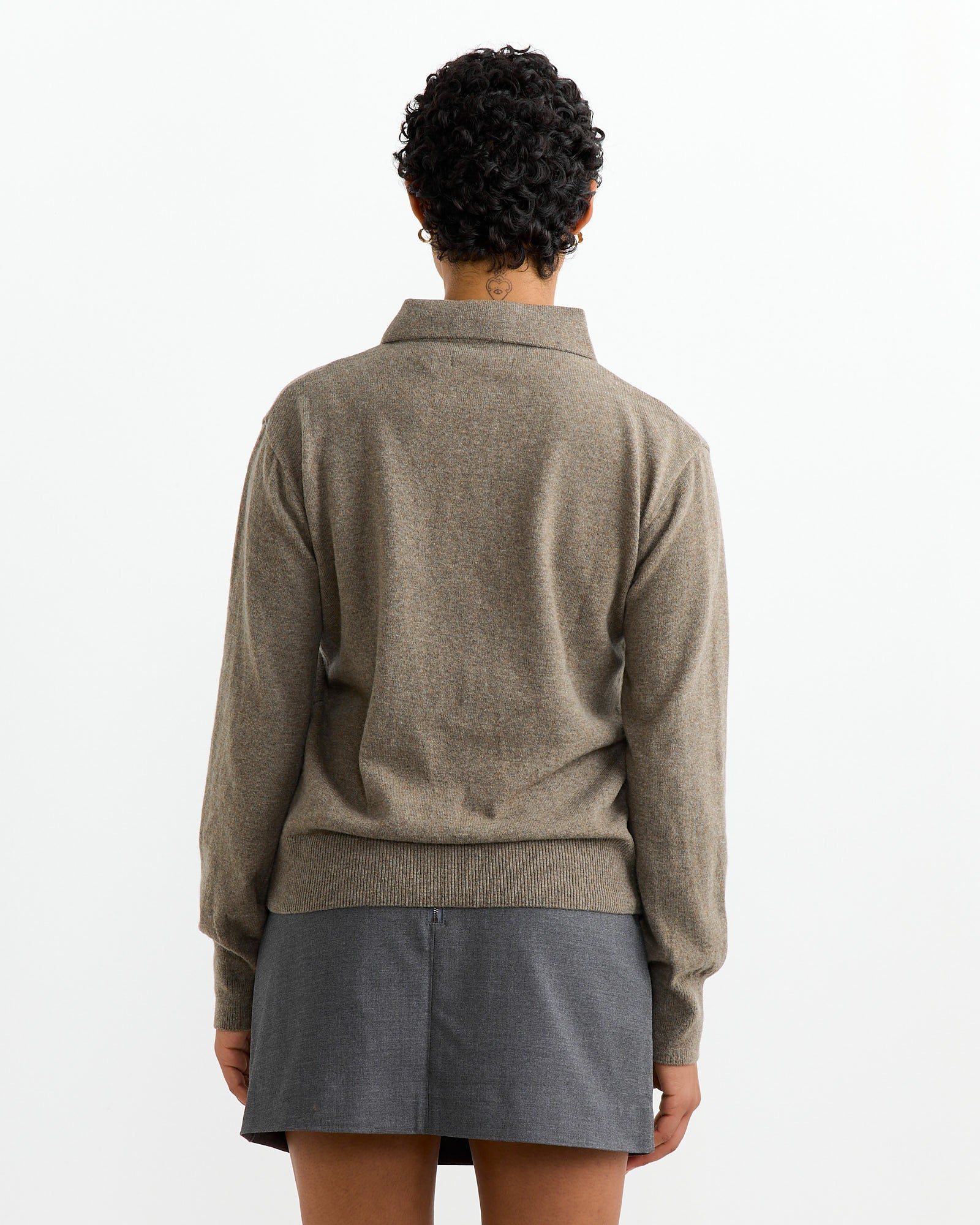 Cashmere Blend Polo Sweater in Greige - Image 3