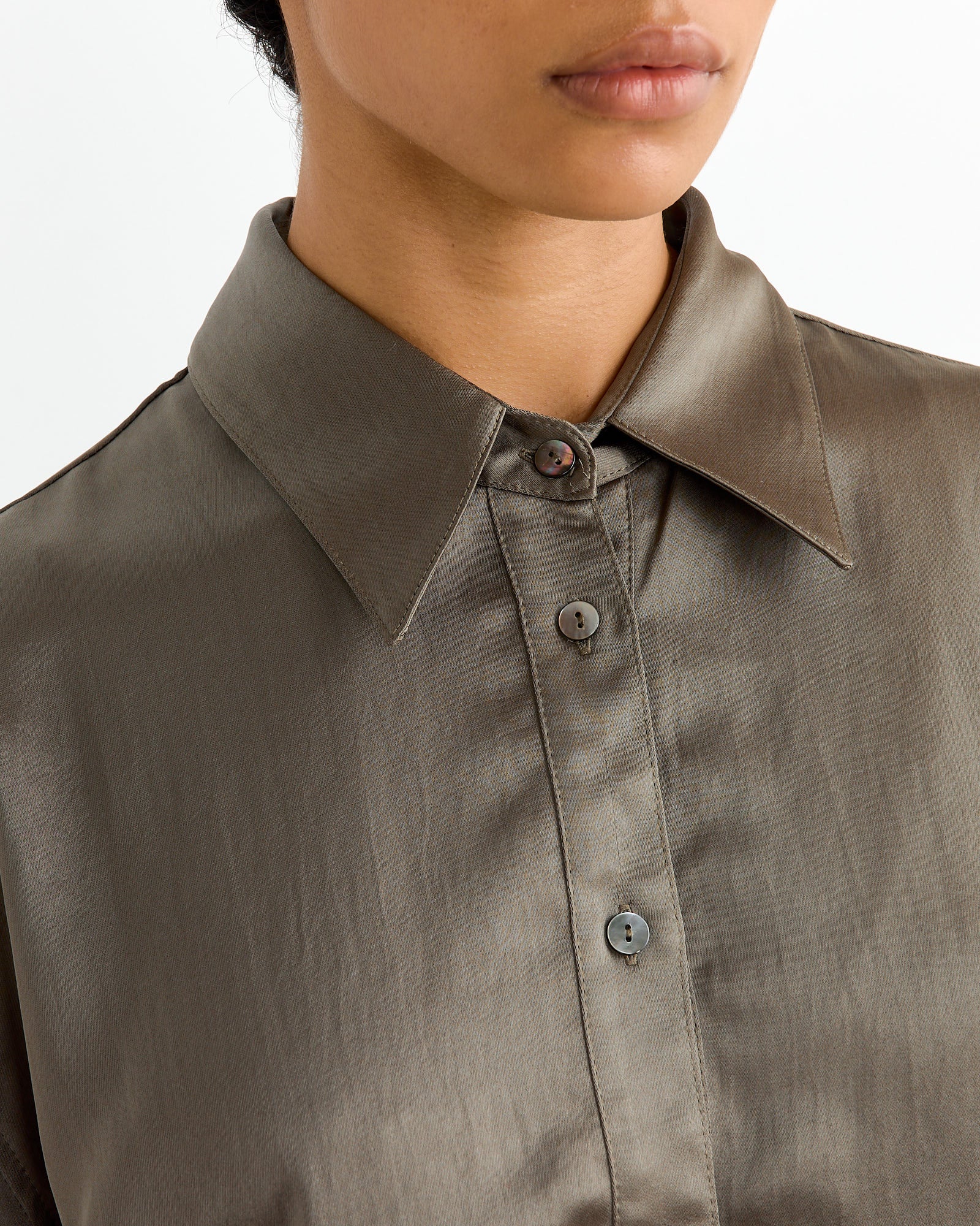 Oversized Satin Shirt in Olive - Image 4