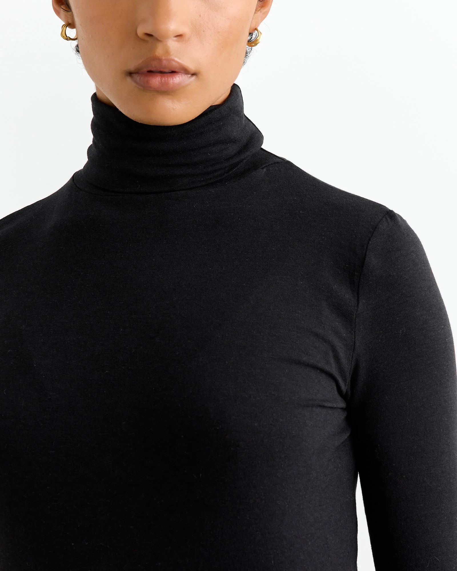Roll Neck Jersey Top in Black - Image 3