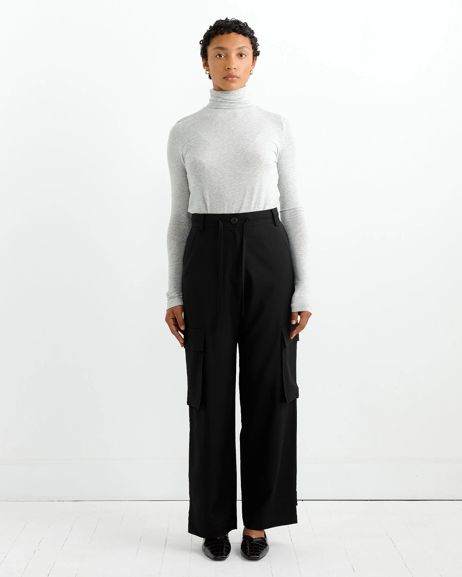 Roll Neck Jersey Top in Heather Grey - Image 2