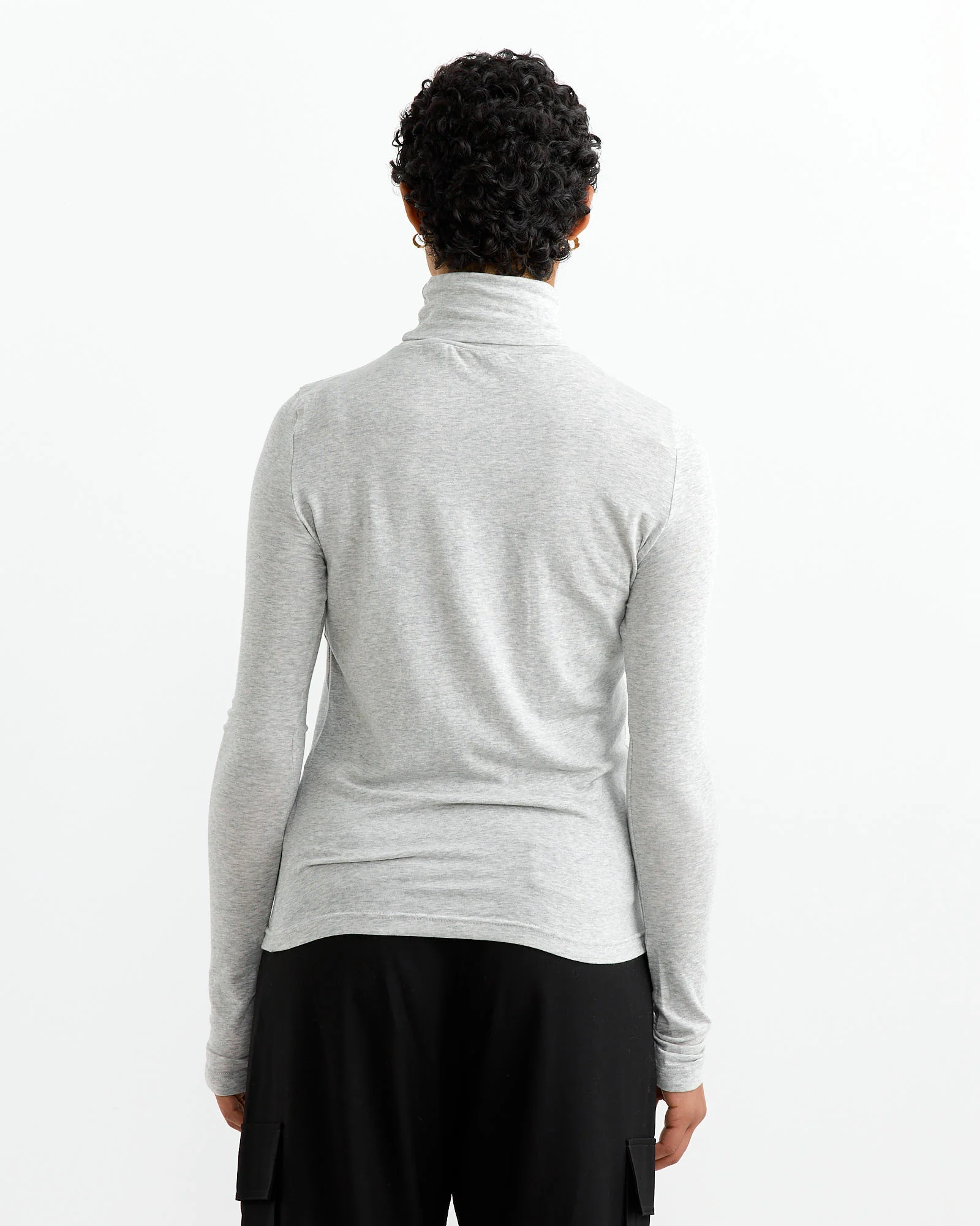 Roll Neck Jersey Top in Heather Grey - Image 4