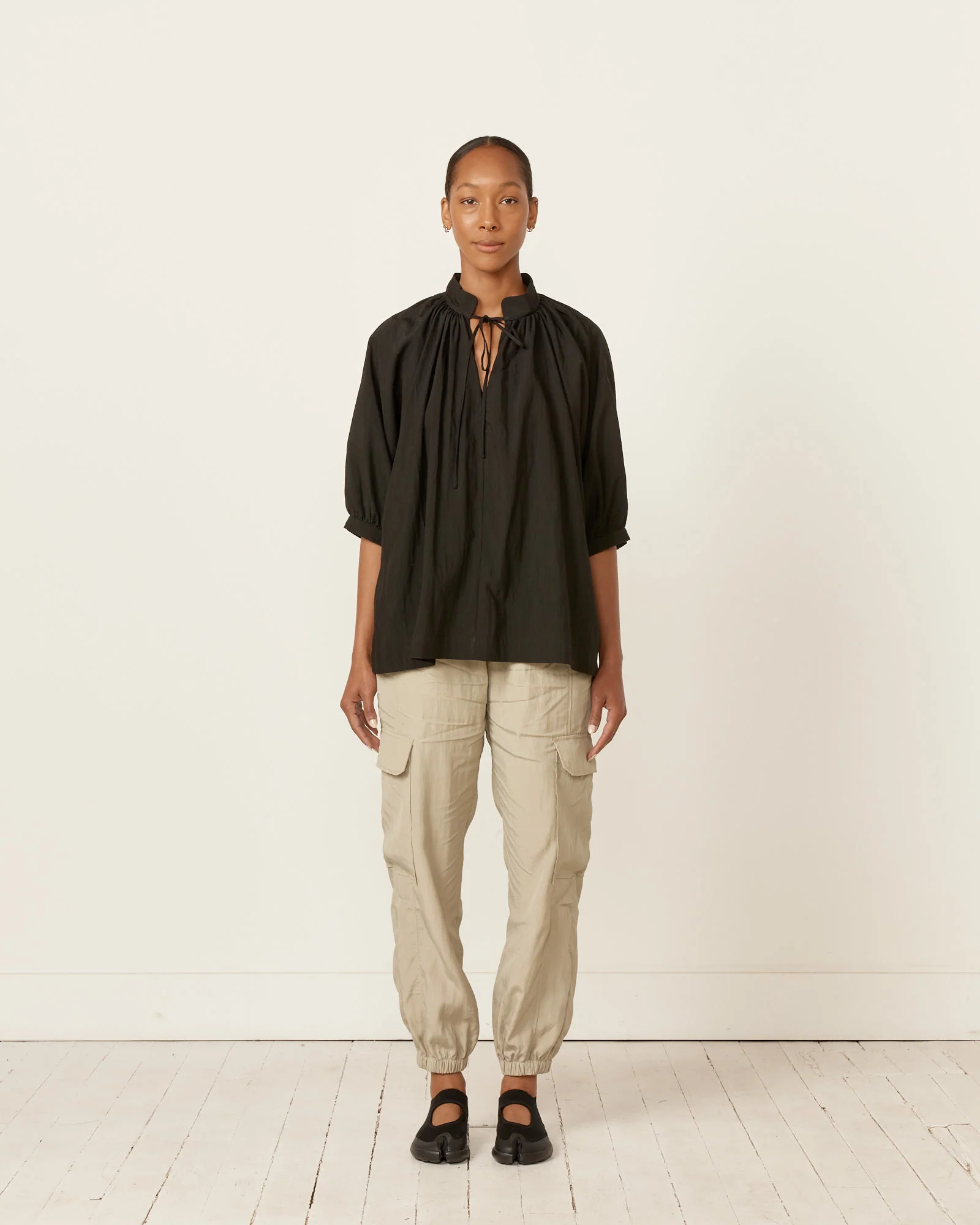 Shirred Blouse in Black - Image 2