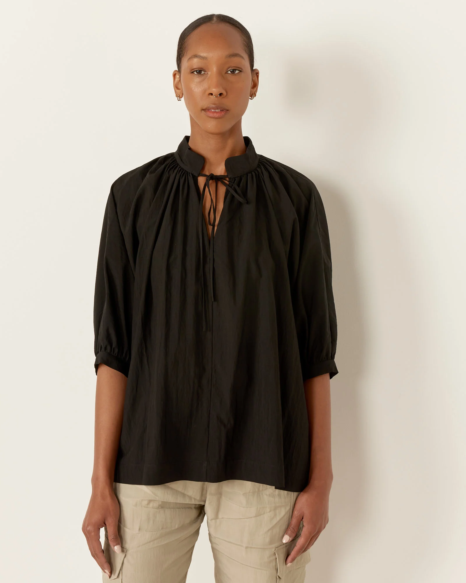 Shirred Blouse in Black - Image 4