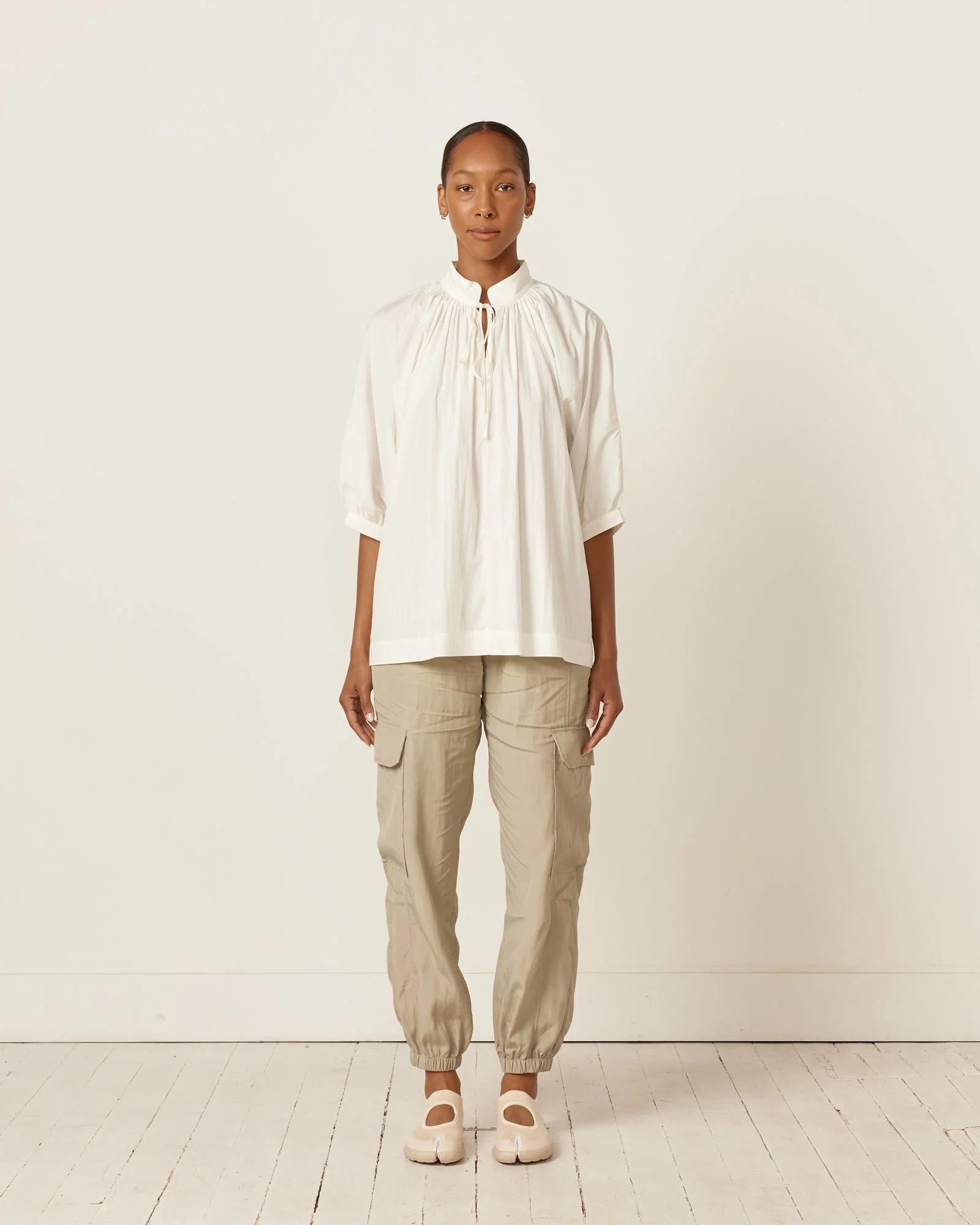Shirred Blouse in White - Image 2