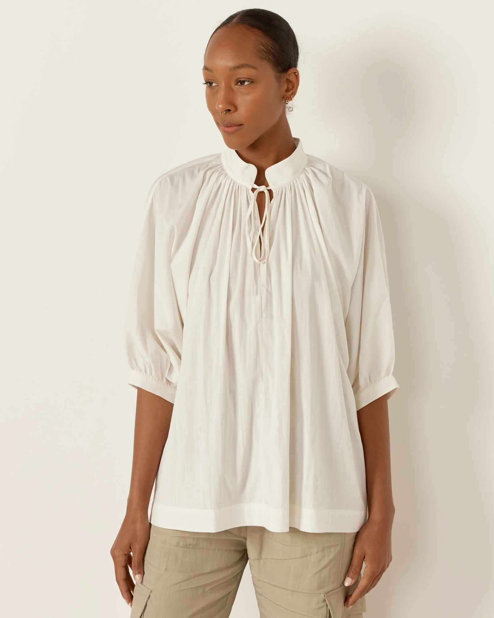 Shirred Blouse in White - Image 4
