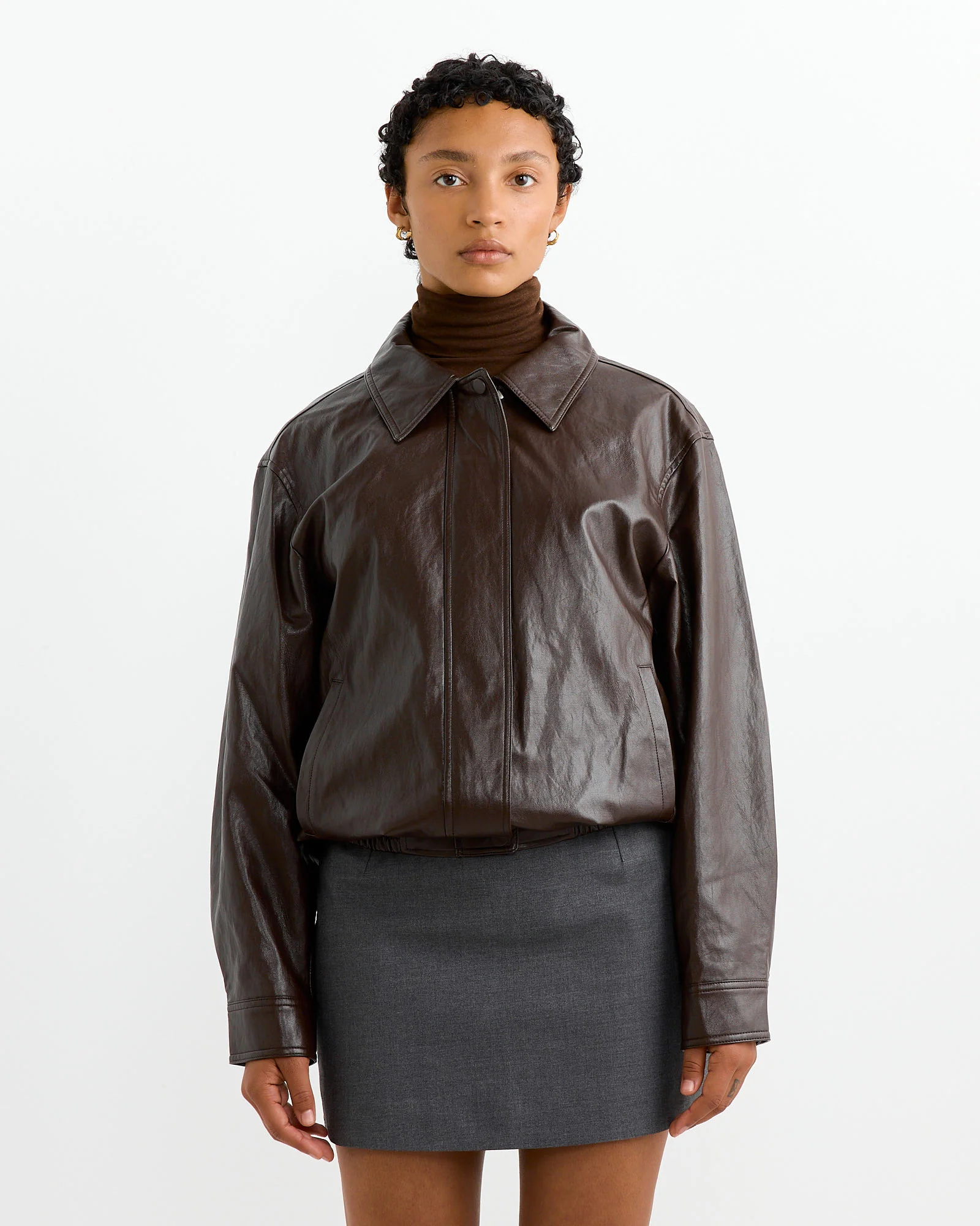 Vegan Leather Blouson in Brown - Image 3
