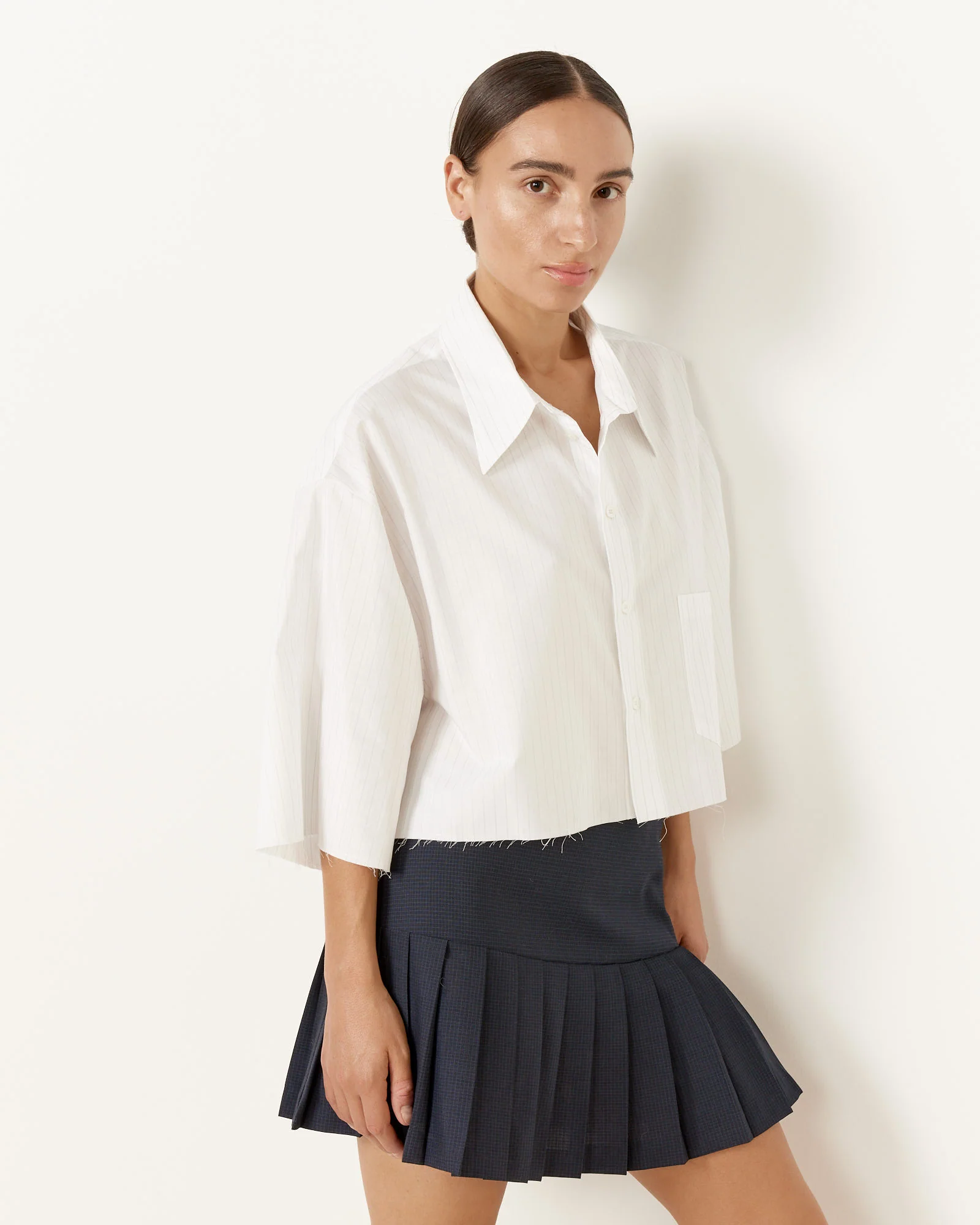 Cropped Pinstripe Shirt - Image 3