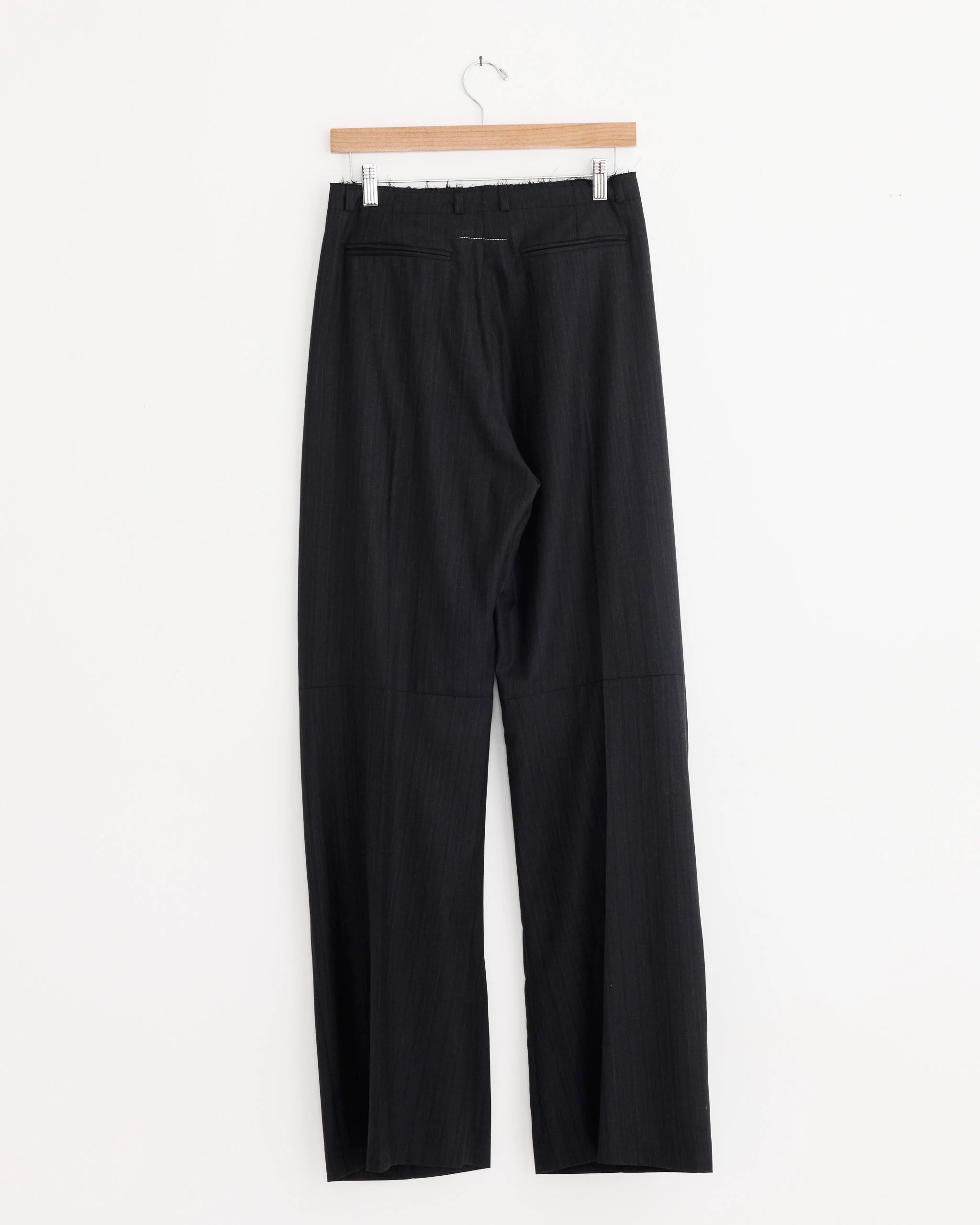 Pinstripe Wool Wide-Leg Trousers in Black - Image 3