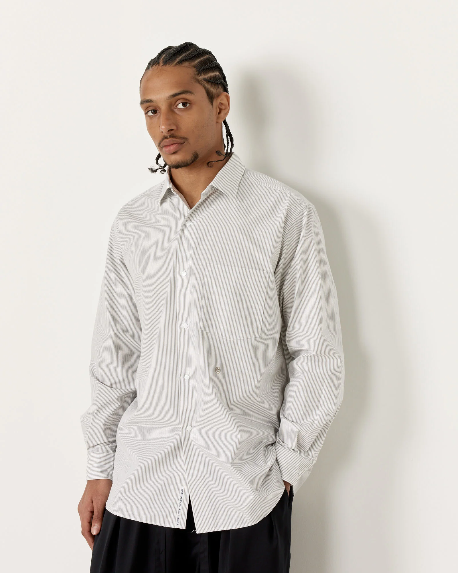 Regular Collar Stripe Wind Shirt in Beige - Image 3
