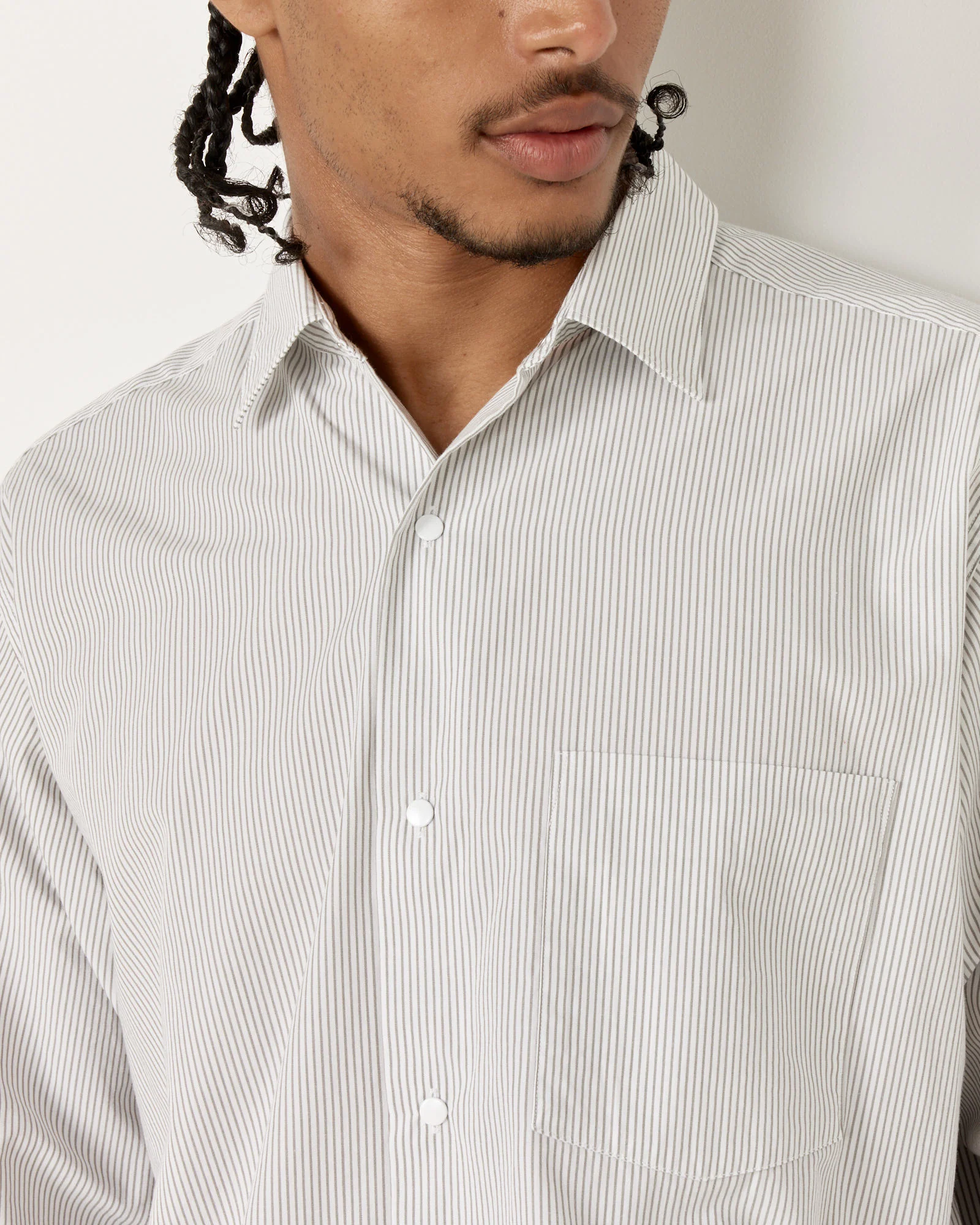 Regular Collar Stripe Wind Shirt in Beige - Image 4