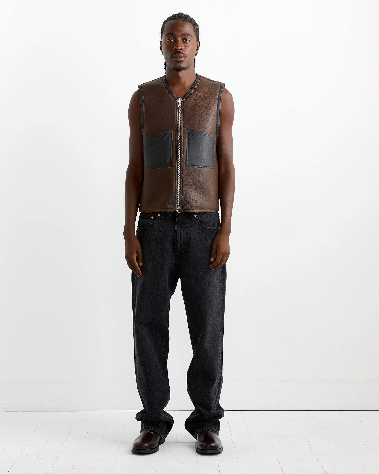 Reversible Shearling Vest in Rustic Grain Brown - Image 2