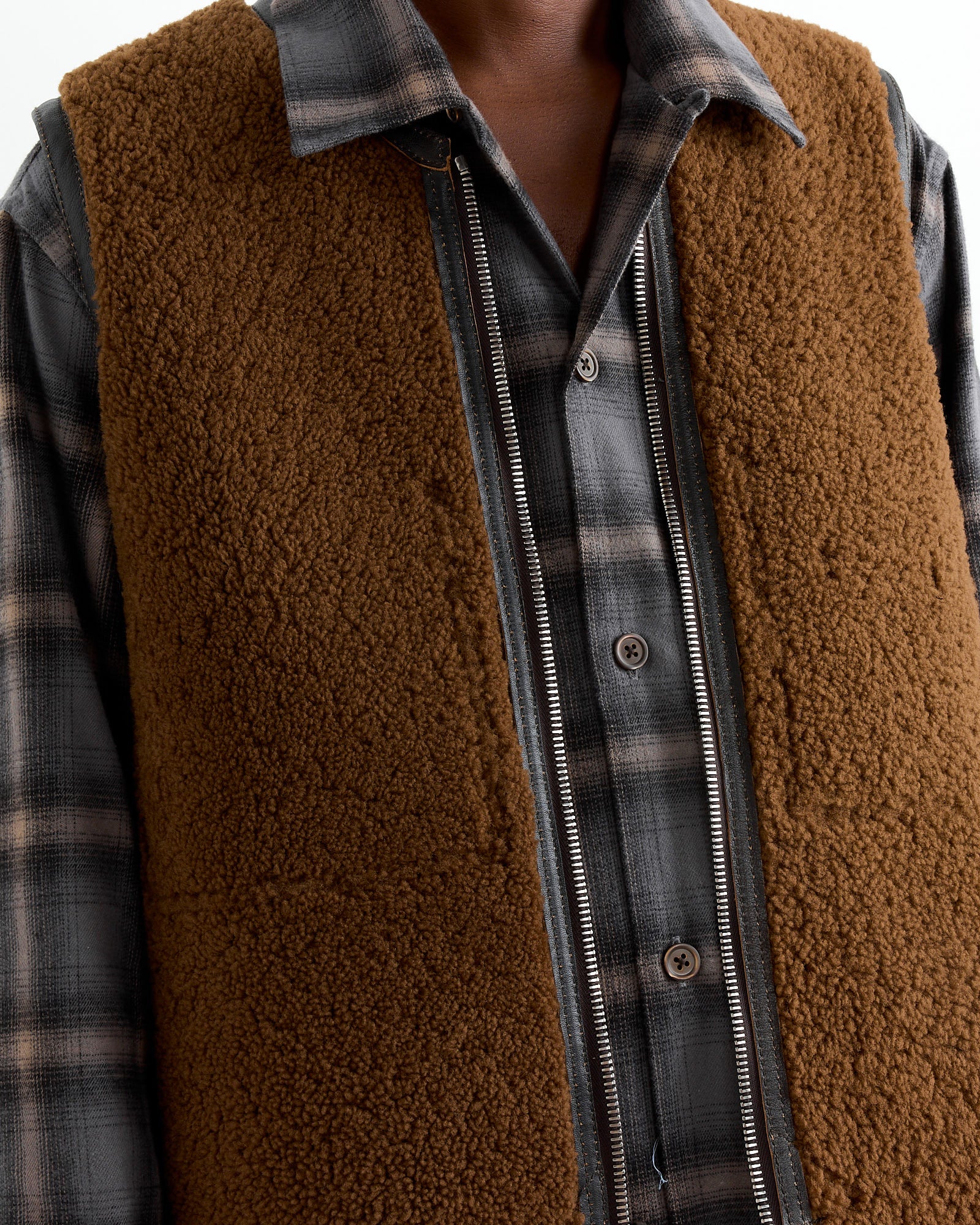 Reversible Shearling Vest in Rustic Grain Brown - Image 3