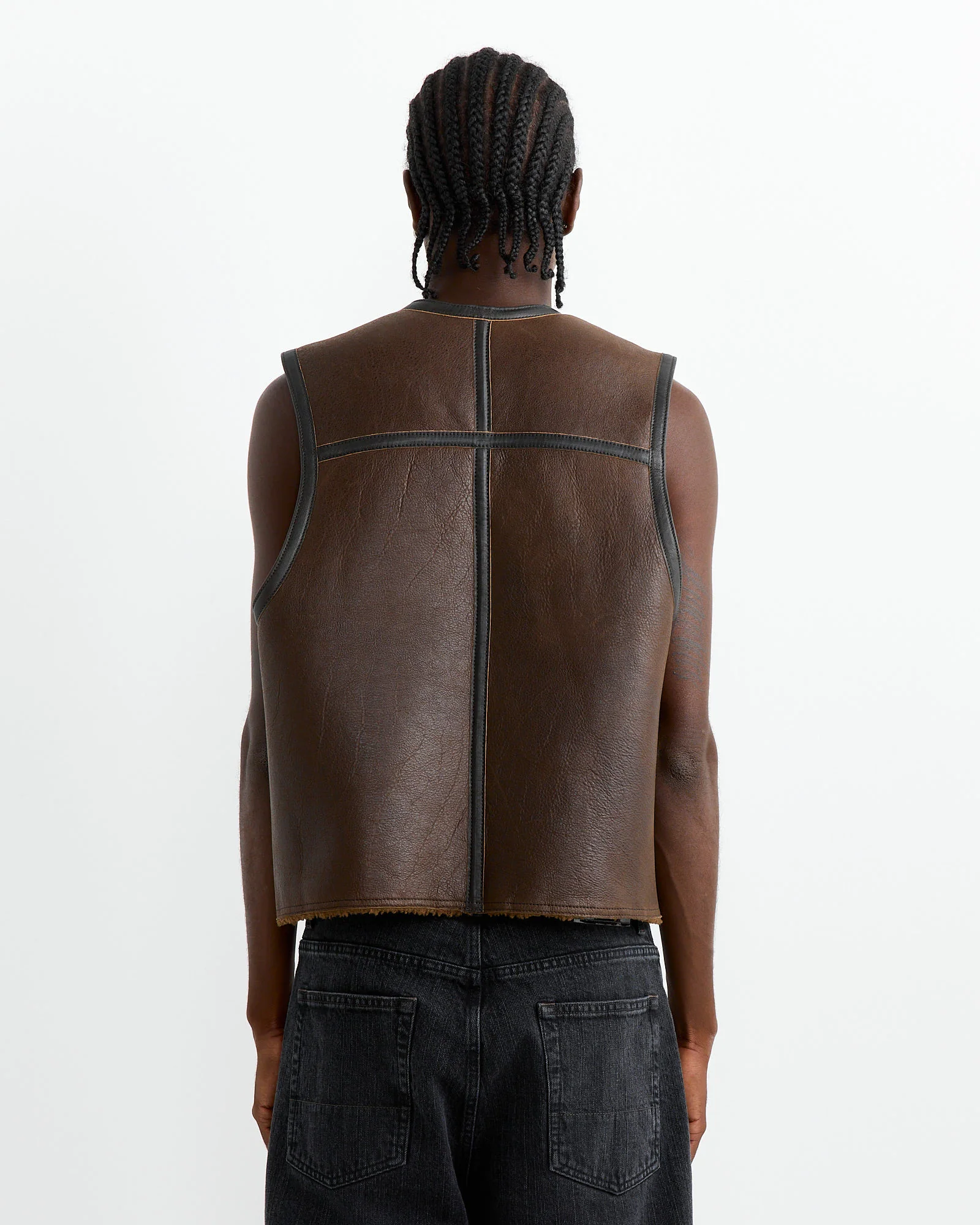 Reversible Shearling Vest in Rustic Grain Brown - Image 5
