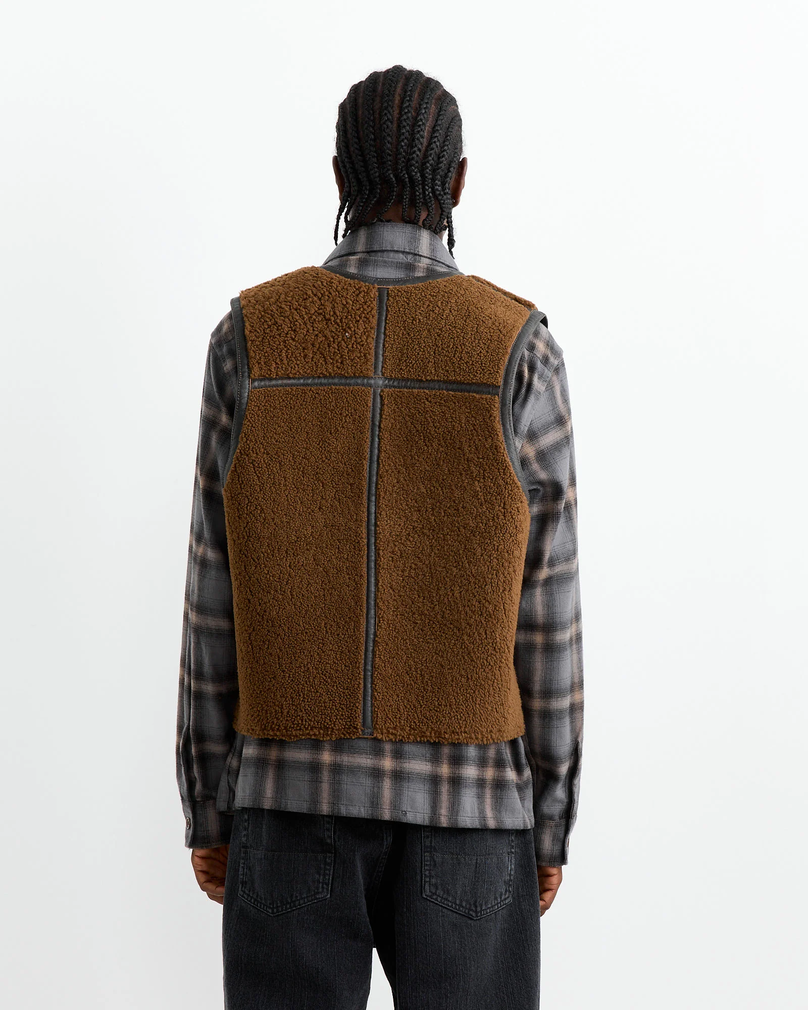 Reversible Shearling Vest in Rustic Grain Brown - Image 6