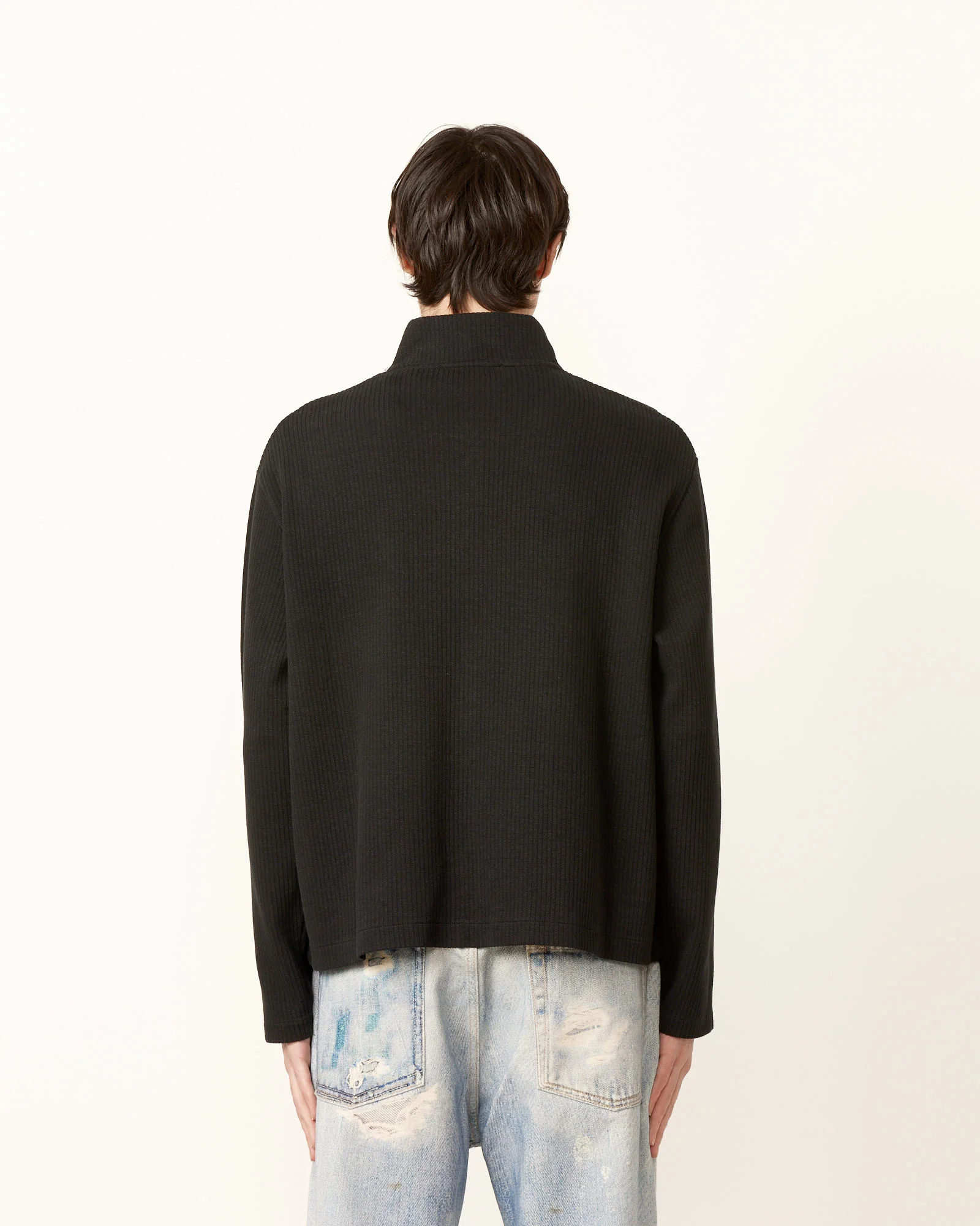 Shrunken Full Zip Polo in Black Rib - Image 6