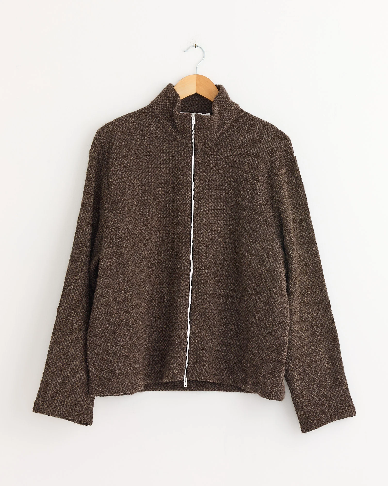 Shrunken Full Zip Polo in Brown Sparse