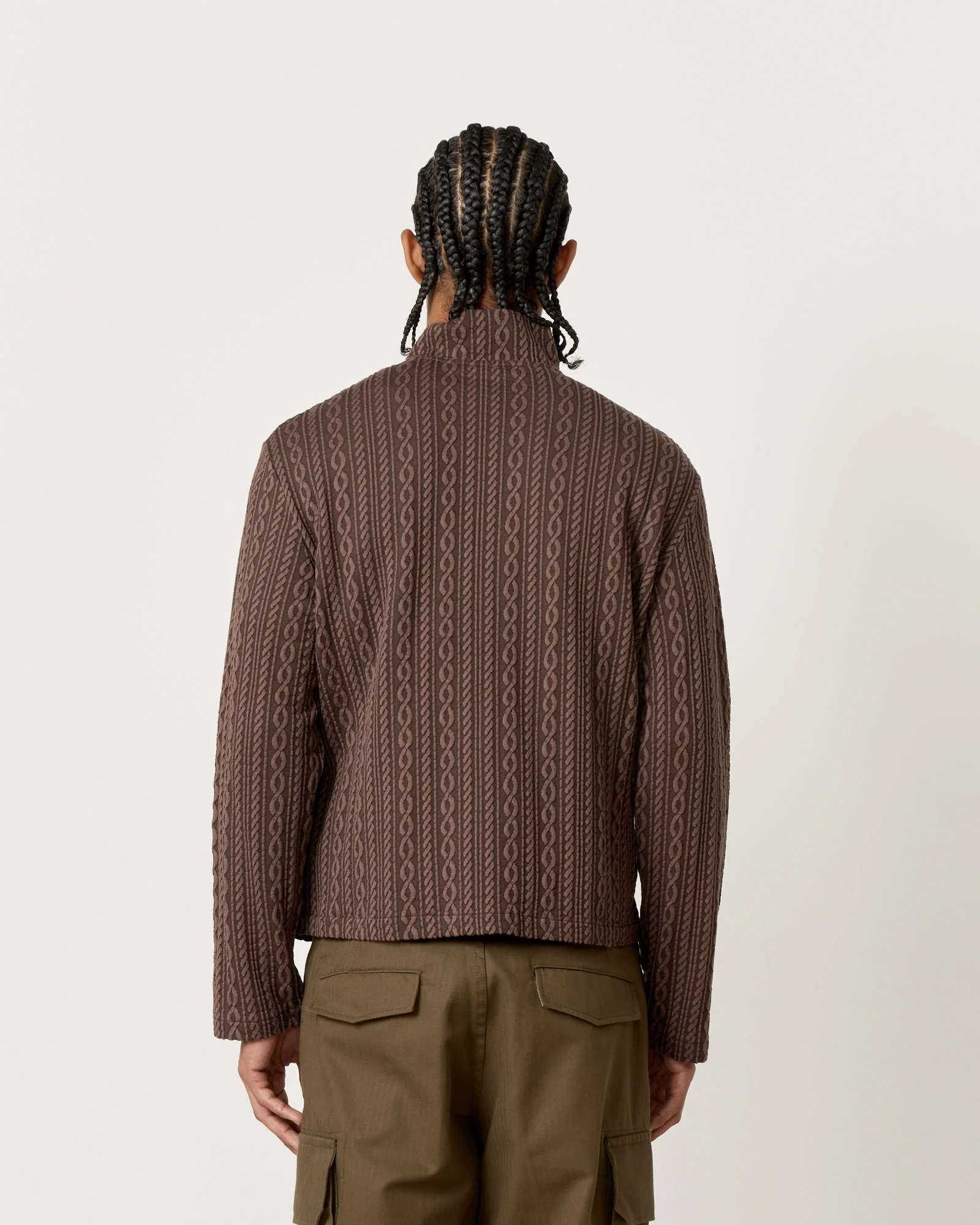 Shrunken Full Zip Polo in Indulgent Choco Cable Jacquard - Image 5