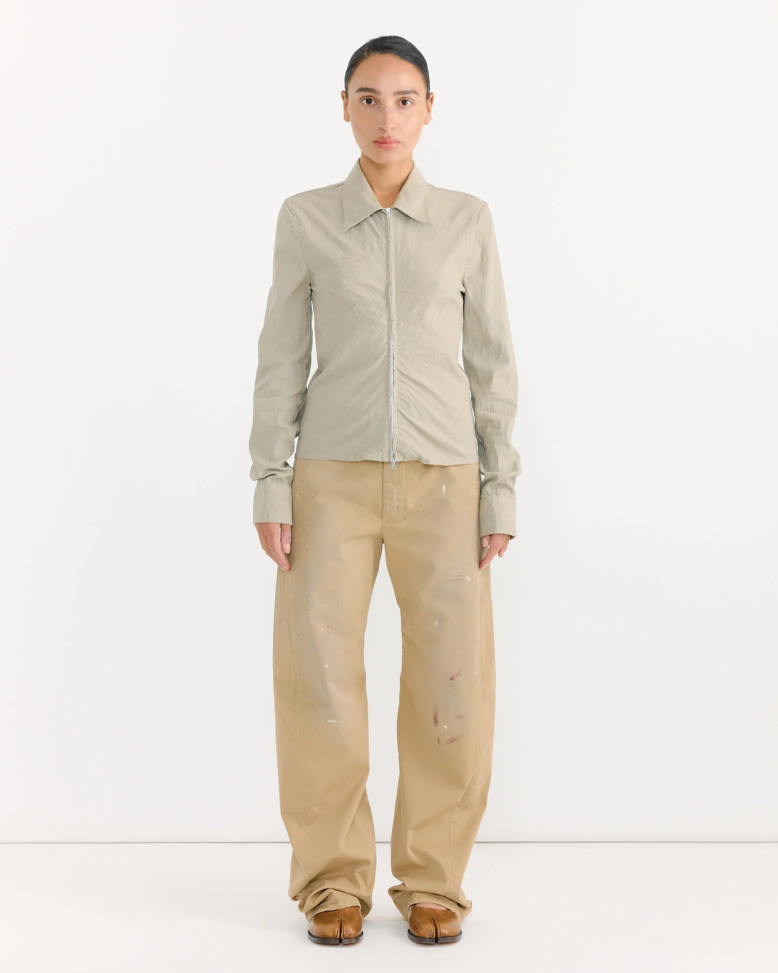 Slim Zip Shirt in Dry Grass - Image 2