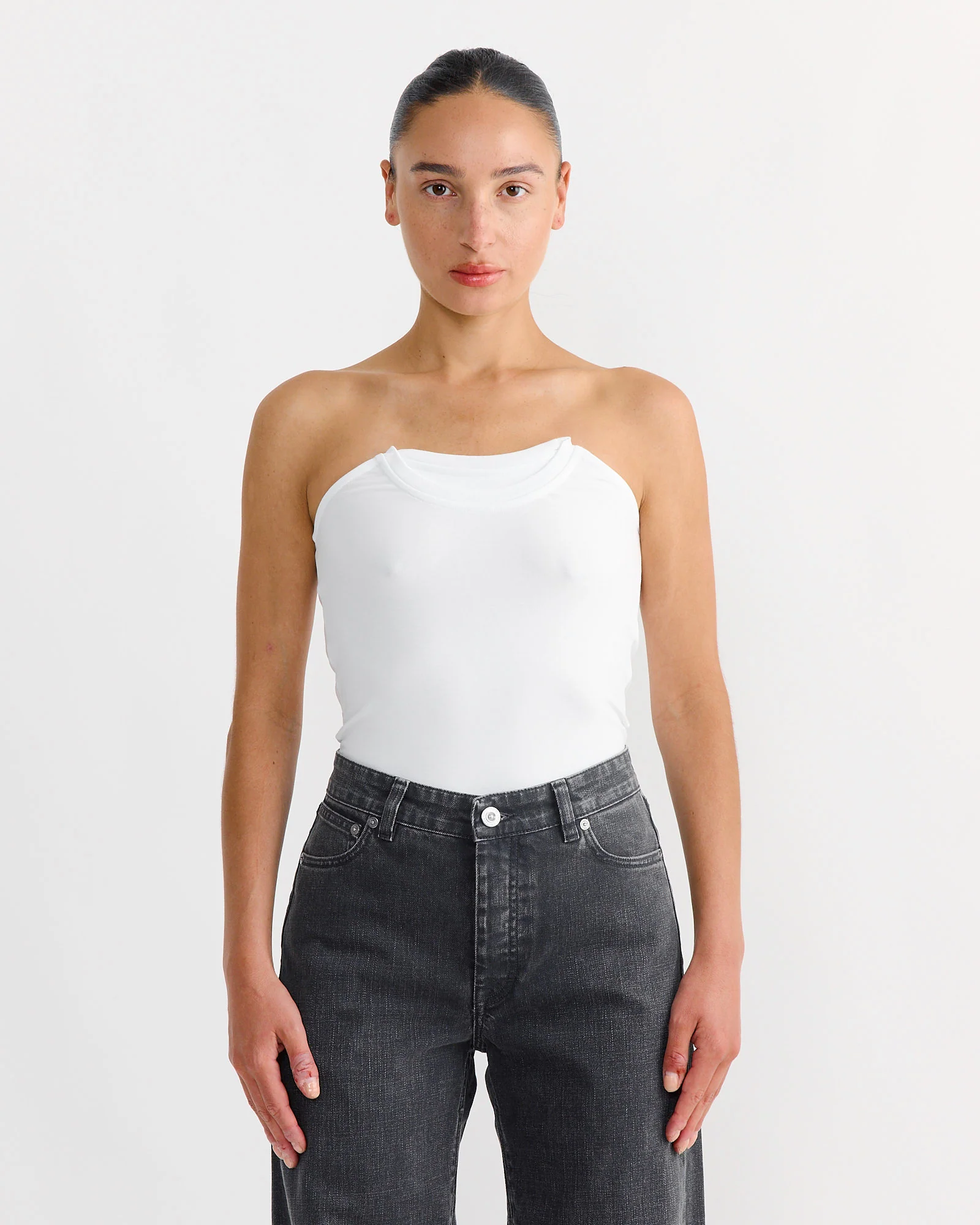 Folded Crew Top in White