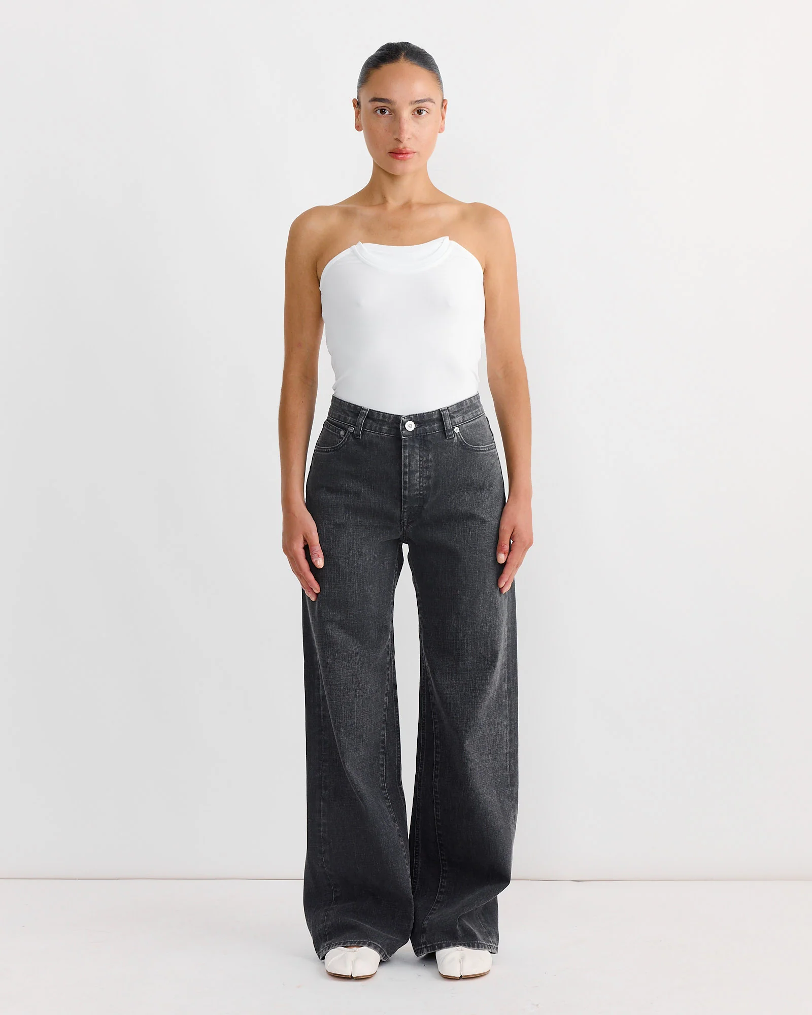 Folded Crew Top in White - Image 2