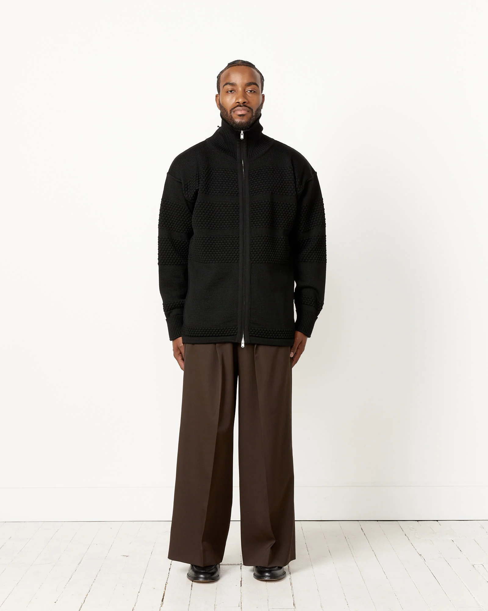 Fisherman Full Zip Sweater in Black Void - Image 2